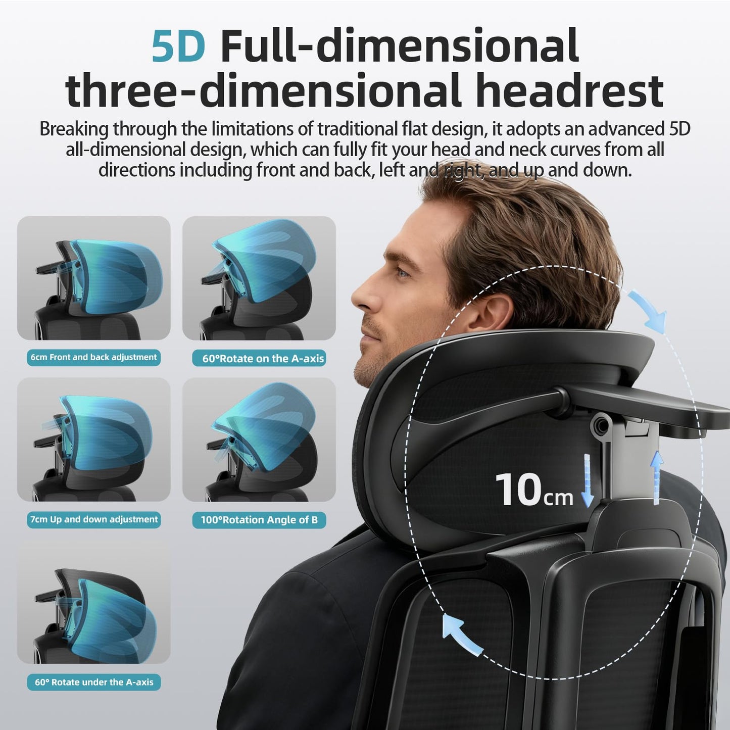 Ergonomic Office Chair with Footrest & Adjustable Massage Lumbar Support – 5D Headrest, 90-160° Recline Mesh Chair for Home Office/Gaming, Heavy Duty Big and Tall 400LBS Capacity, Black
