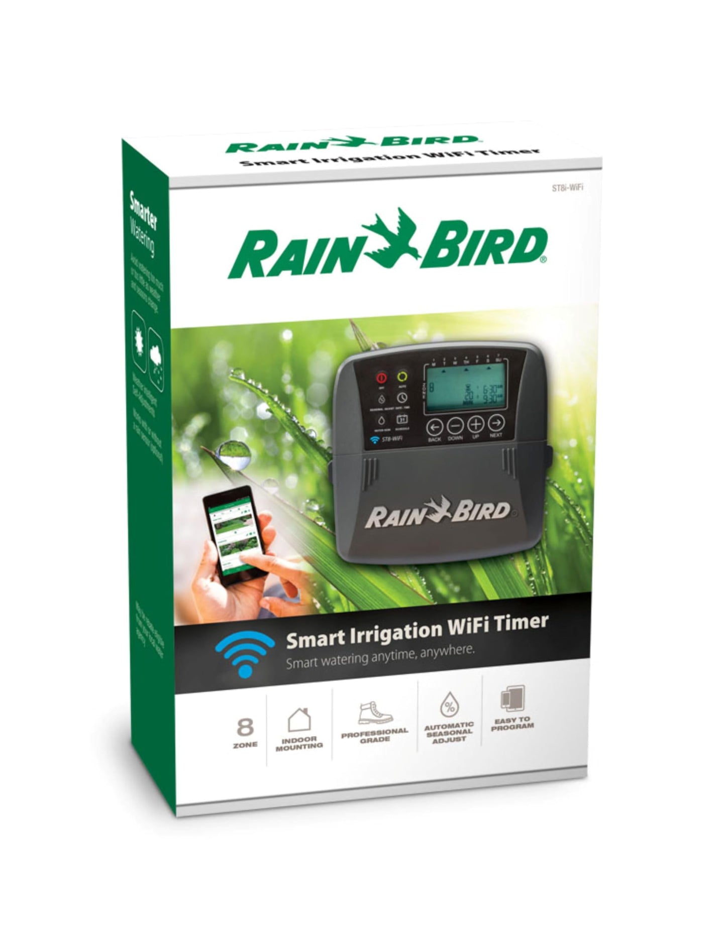 Rain Bird ST8O-2.0 Smart Indoor/Outdoor WiFi Sprinkler/Irrigation System Timer/Controller, WaterSense Certified, 8-Zone/Station, Compatible with Amazon Alexa