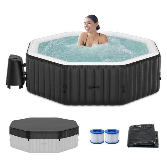LILYPELLE 4-6 Person Inflatable Hot Tub, Large Octagonal Portable Hot Tub with 130 Bubble Jets, Outdoor Spa Bathtub Set Included Heater Pump, Filter and Insulated Cover, 77" X 77" X 25"