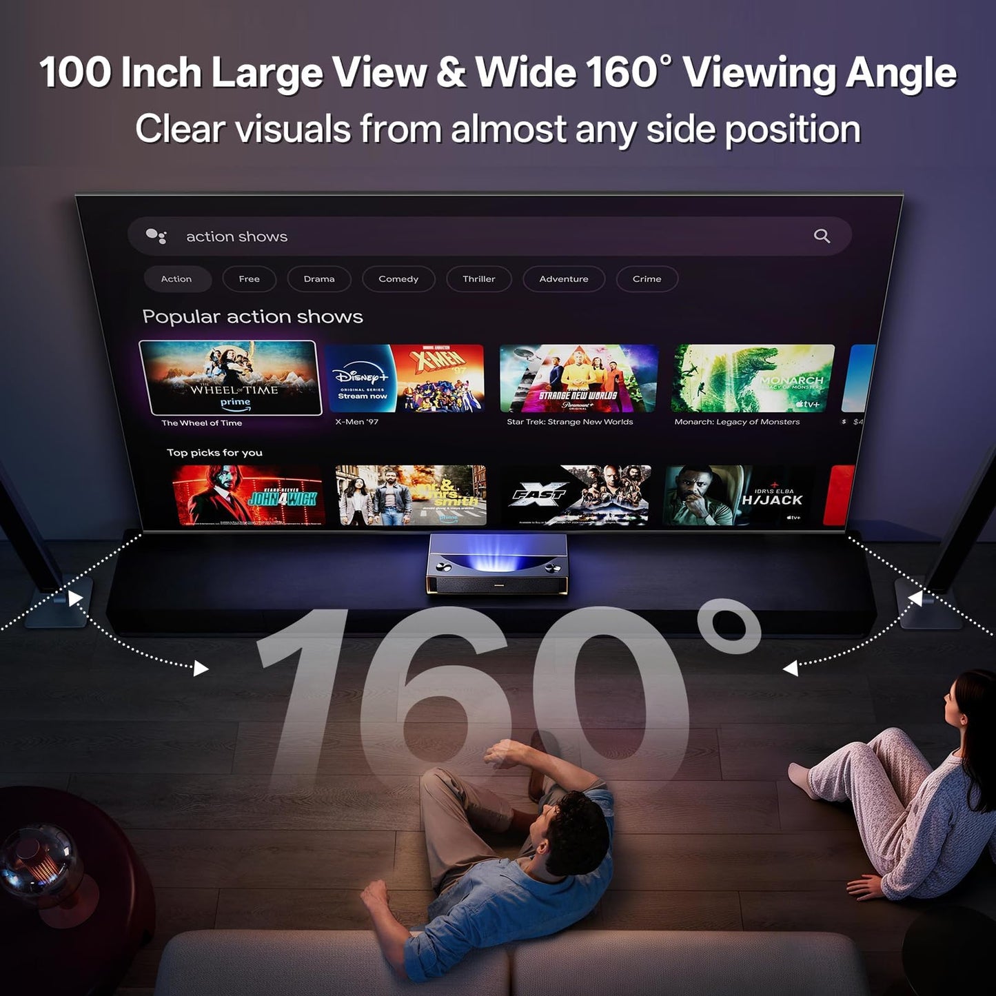 ALR Projector Screen, 100 Inch UST Projector Screen with Stand, Fresnel 95% Ambient Light Rejecting grey projection screen, Active 3D & 4K Ultra HD HDR, wall-mounted, Portable for Indoor & Outdoor Use