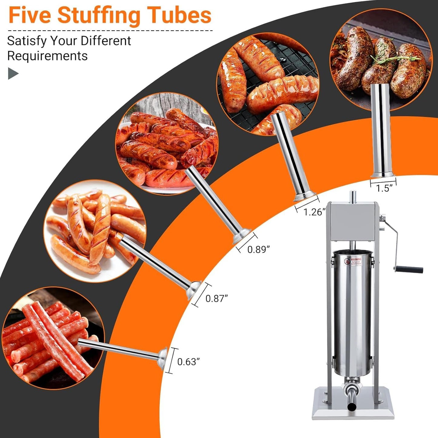 Manual 15LBS/7L Sausage Stuffer | Dual-Speed Heavy-Duty Filler with 5 Stainless Steel Tubes | for Home & Commercial Use