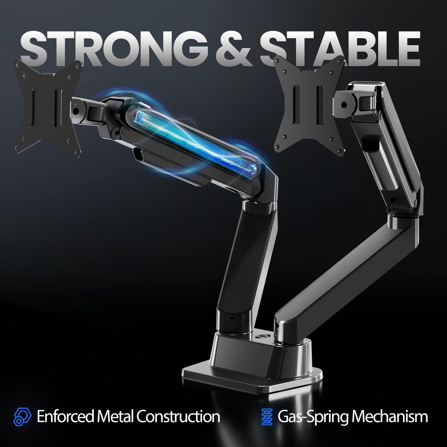EVEO Premium Dual Monitor Mount 14"-32” Dual Monitor Arm VESA Bracket Adjustable Height Gas Spring Dual Monitor Stand, Screen Full Motion Dual Monitor Arm-Computer Monitor Stand for 2 Screens - Black