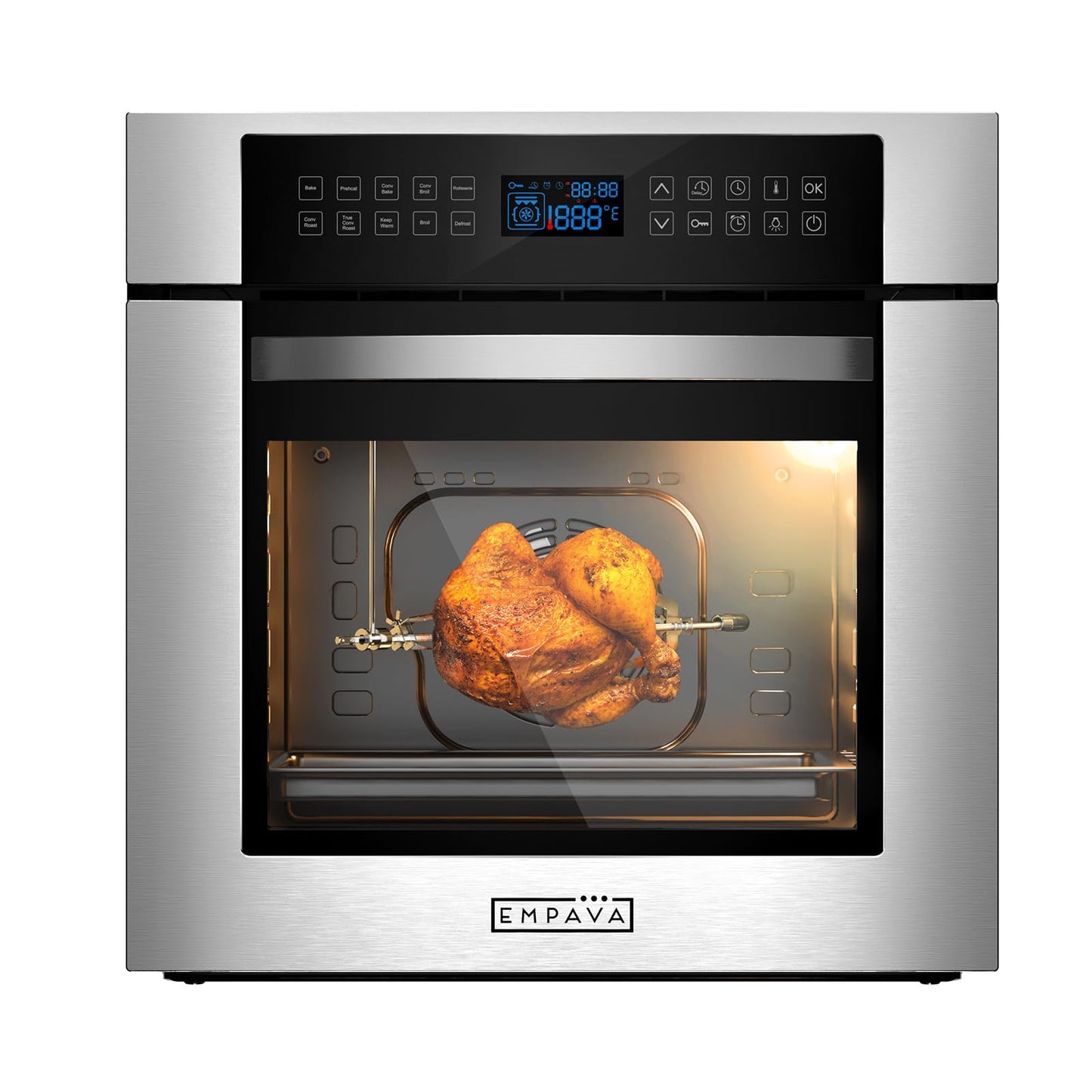 Empava 24 Inch Electric Single Wall Oven with 10 Cooking Modes, Convection Fan and Rotisserie, Screen Touch Control, Stainless Steel