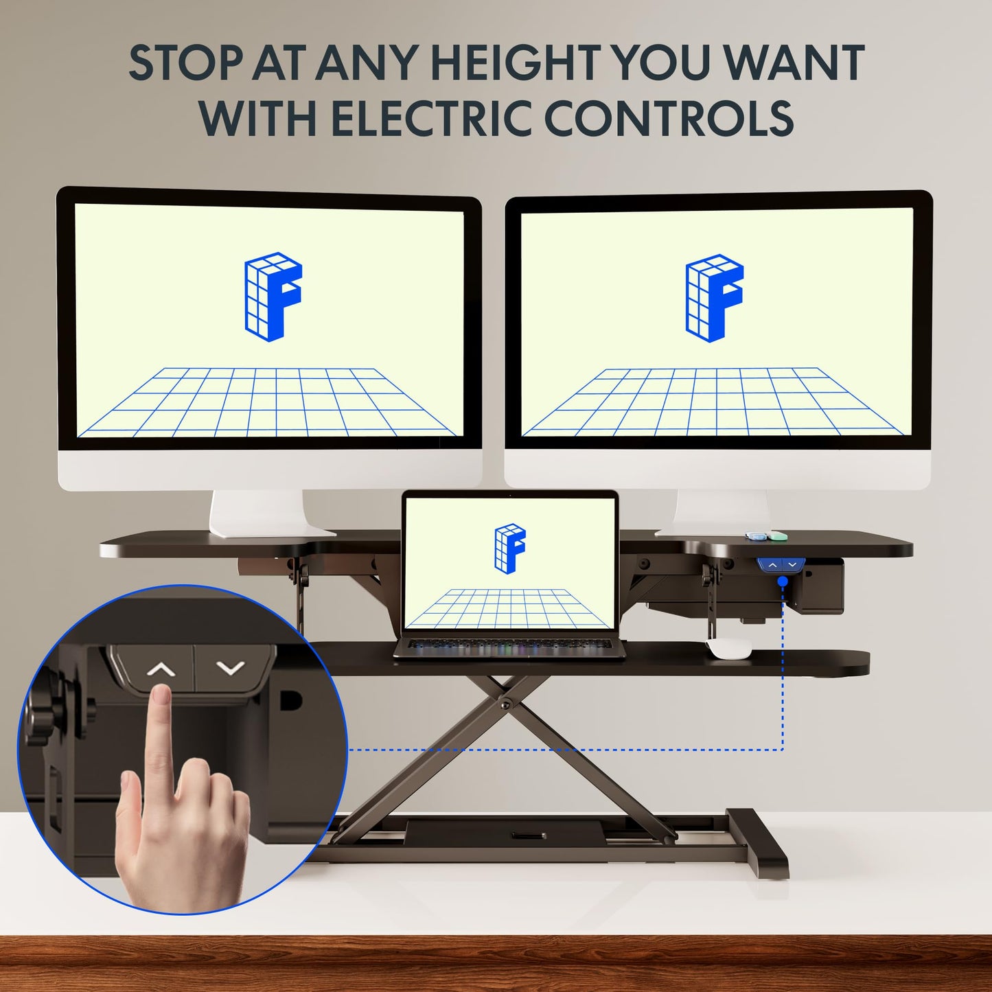 FLEXISPOT 40" Electric Standing Desk Converter, Height Adjustable Riser, Sit to Stand Monitor and Laptop Workstation with Wide Keyboard Tray, Black