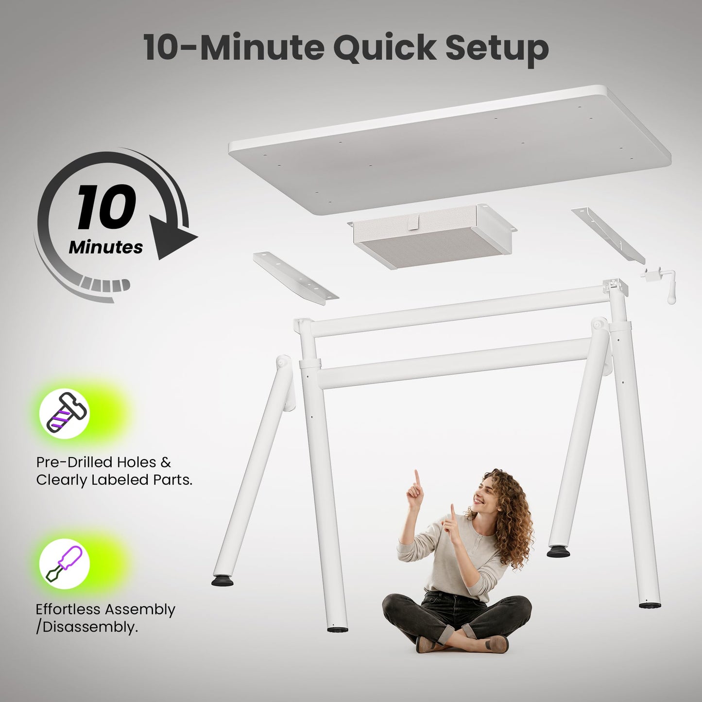 WALKINGDESK Standing Desk, 4-Leg Pneumatic Adjustable Desk for Walking Pad Treadmill - Stable No Wobble Fixed Frame, 40” Computer Desk with Fabric Drawer for Home Office, Gaming Desk, White