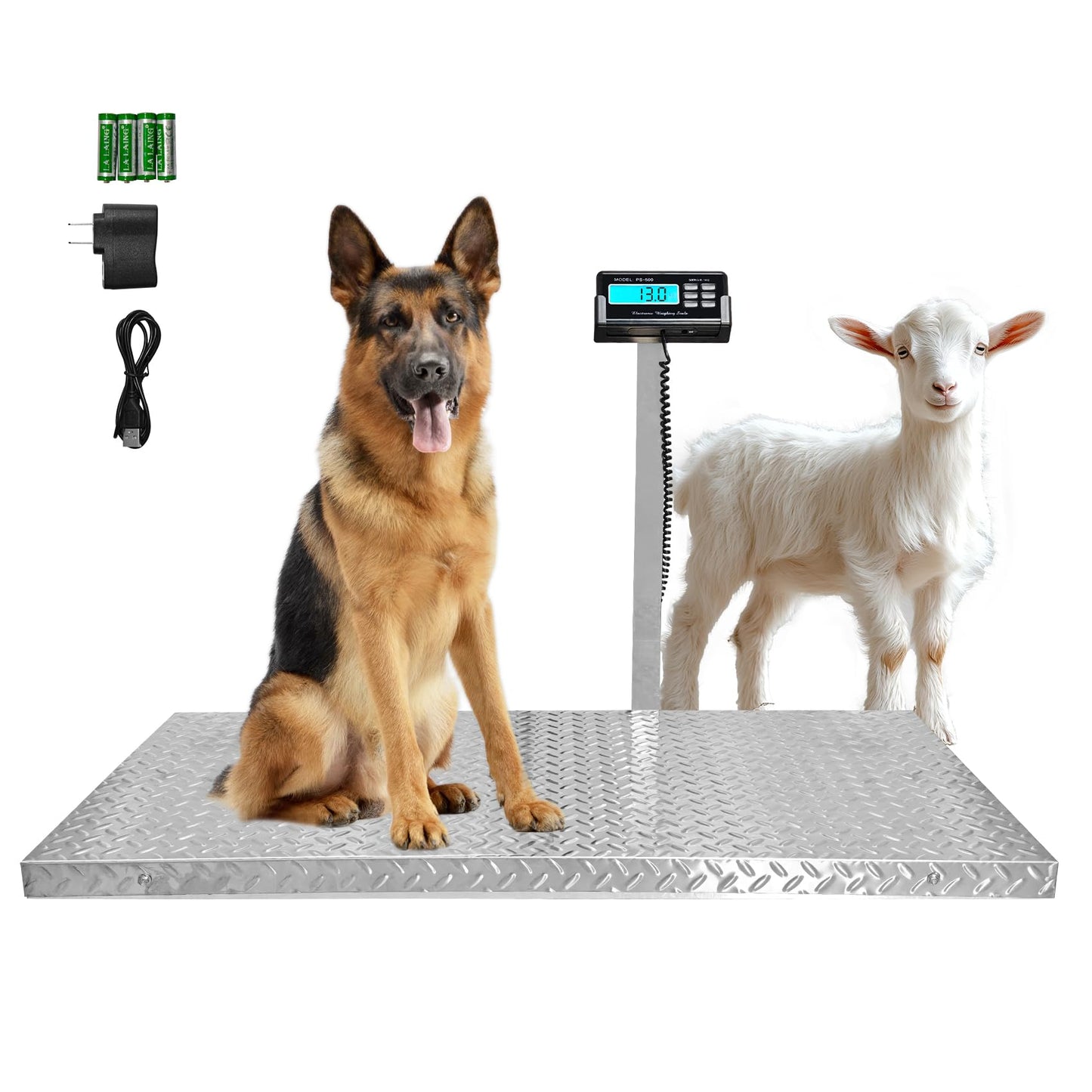 Wixeeua 1100lb Livestock Scale, Dog Scales for Large Breed, Heavy Duty Animal Scale pet Scale, Large Platform 40"x20", Non-Slip Surface, with Stand Rod