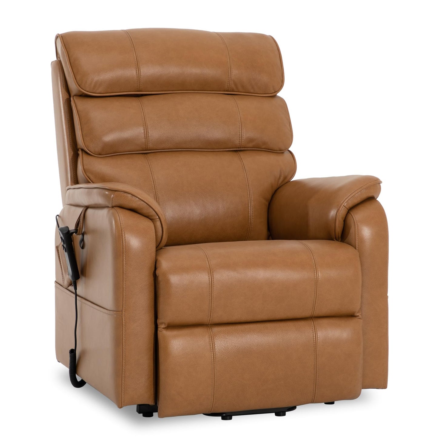 DYNOX 350 LBS Genuine Leather Power Lift Recliner Chair for Elderly, Medium Size Dual Motor Lay Flat Infinite Positions Recliner with Heat & Massage (9188,Genuine Leather,Camel)