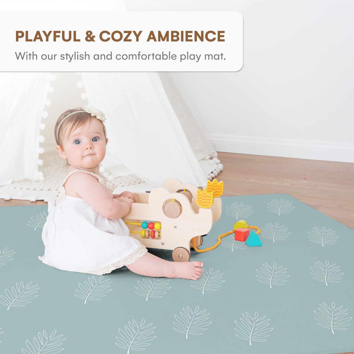 Childlike Behavior Baby Play Mat - Extra Large, Foam Play Mat with Soft Interlocking Floor Tiles 72x48 Inches - Baby Floormat for Infants, Toddlers and Kids (Leaves)