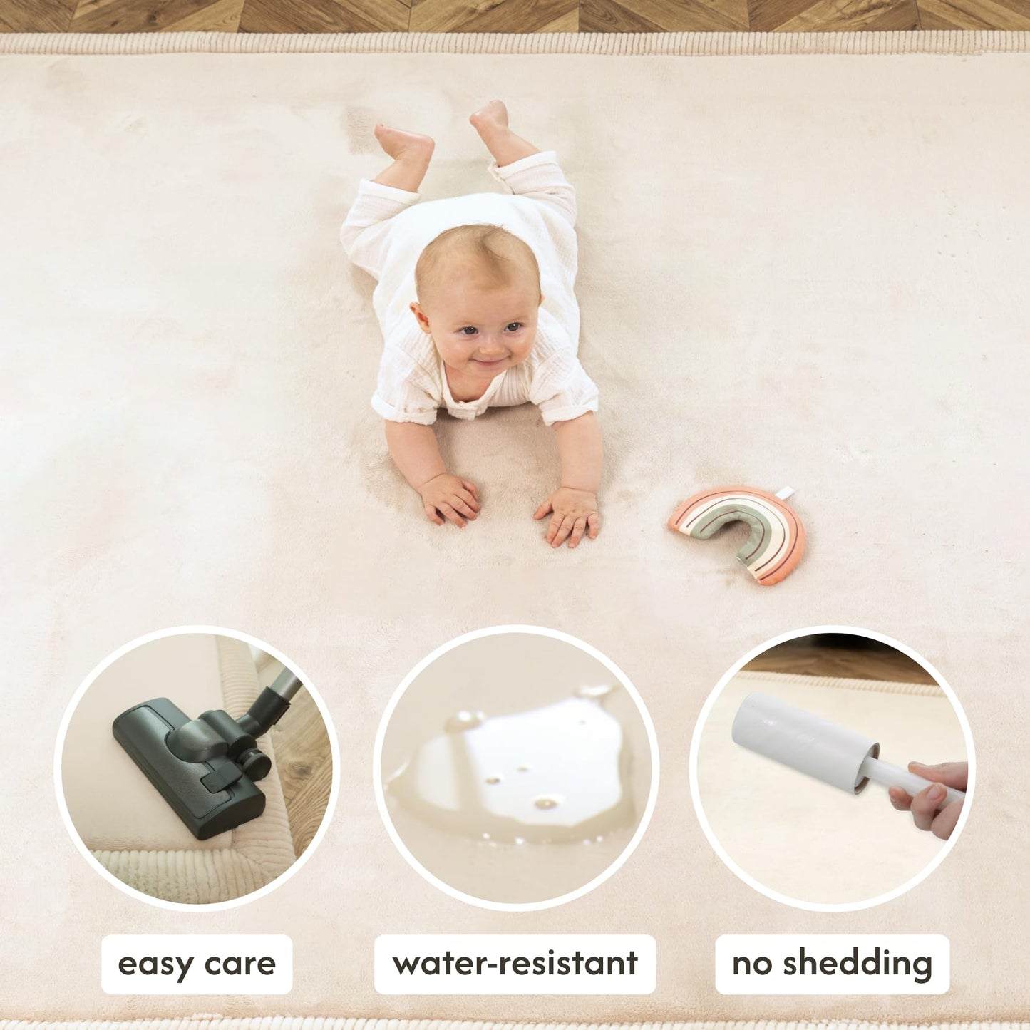 Hakuna Matte CloudSoft Baby Play Mat for Floor 80" x 110" Beige – Coral Velvet Memory Foam Rug for Crawling & Cozy Play – Non-Slip, Water-Resistant, Easy-CareTummy Time Mat, Playmat for Playpen