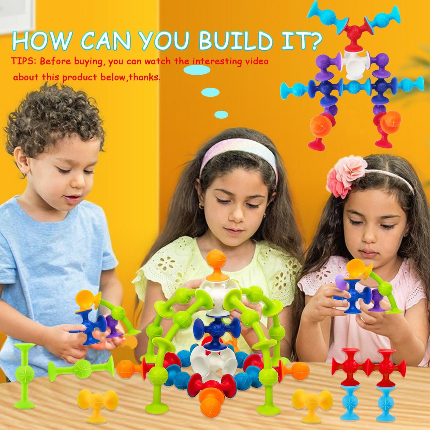 68 Piece Suction Cup Toys Bath Toys, Construction Set Silicone Building Blocks Stocking Stuffers DIY Blocks Sucker Toy Bathtub Toys, Sensory Toy for Toddlers 3-8 Year Old Boys Girls