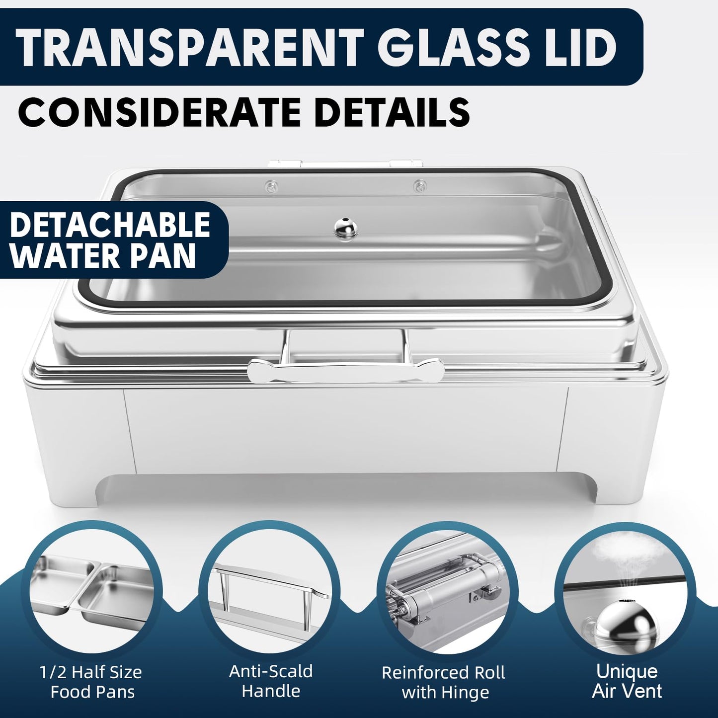 THXSUN Electric Chafing Dish Set, Dual 4.5QT Electric Buffet Server, Half Size Roll Top Stainless Steel Food Warmers with Temperature Control for Catering & Events