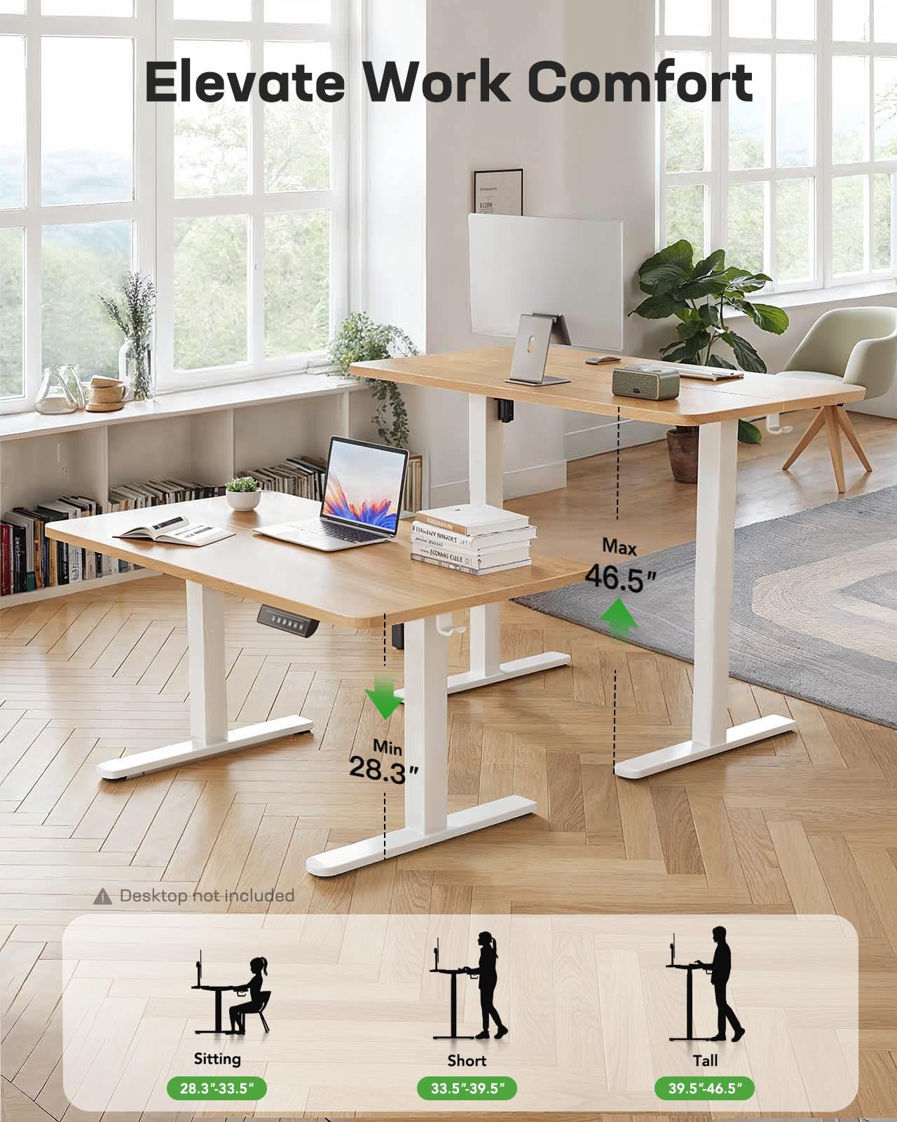 Marsail Standing Desk Frame,Electric Standing Desk Legs with Powerful Motor,Height-Adjustable Desk Frame with 176 lbs Max Load for Various Desktops,Stand up Desk Legs with 4 Memory Presets, Frame Only