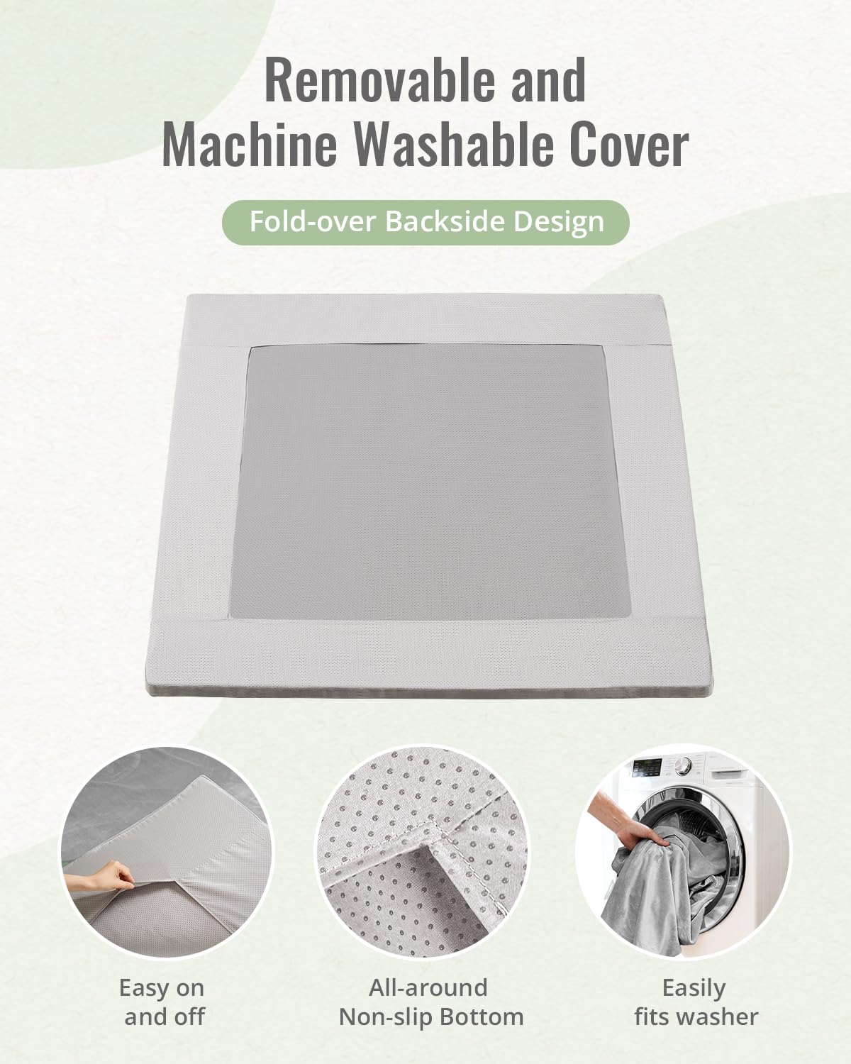 Blissful Diary 1.3" Thick Baby Play Mat, 50x50 Playpen Mat with Removable & Washable Cover, Ultra Soft Crawling Rug for Floor, Foam Cushion & Non-Slip Backing for Kid, Toddlers and Infants, Light Grey