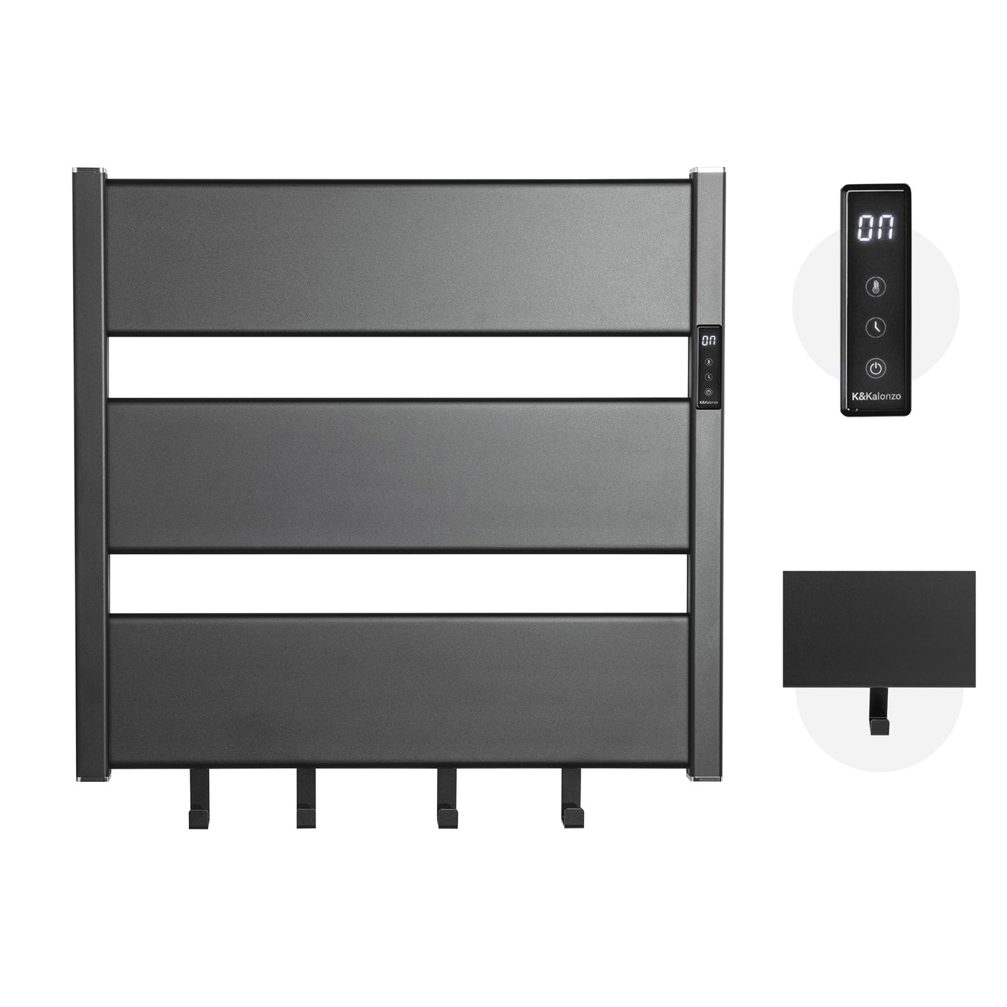 K&KALONZO Towel Warmer for Bathroom, Wall-Mounted Heated Towel Rack with Built-in Timer, Waterproof Alumnimum Electric Towel Heater, Support Plug-in and Hardwired, Black, H3-B