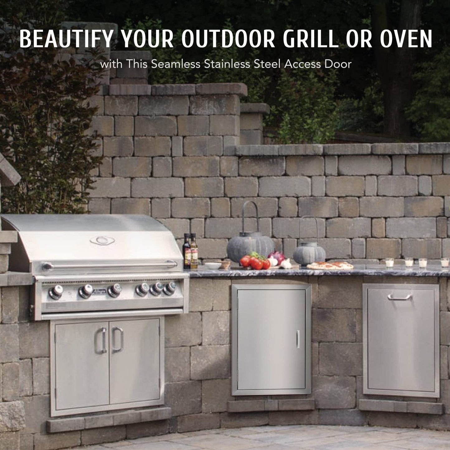 CO-Z Outdoor Kitchen Doors, Weatherproof 304 Stainless Steel Built in Single Access Doors for Outside Kitchen Commercial Grilling Grill BBQ Island Barbeque Station Storage Cabinet (17" x 24")