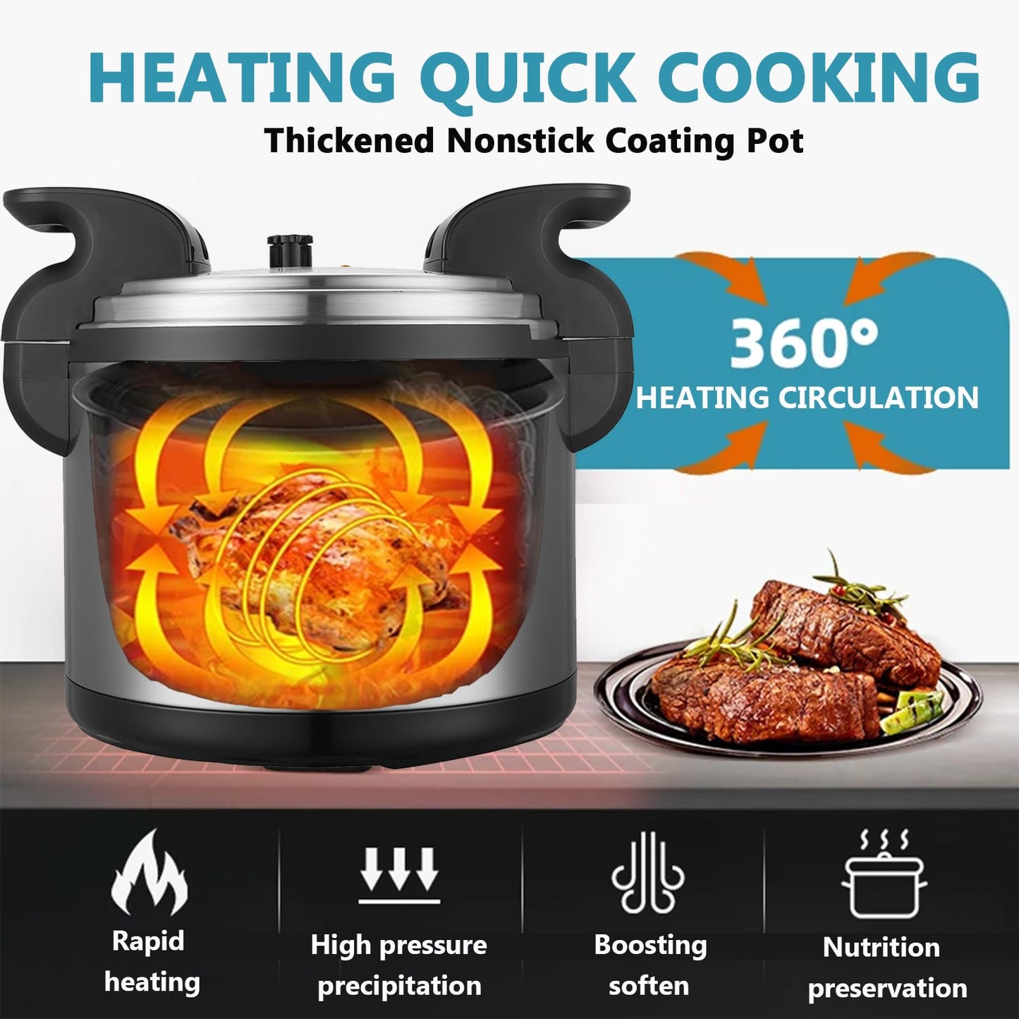 17.8QT Commercial Electric Pressure Cooker stainless steel Pressure Cooker | 24-hour Presetting |8 in 1 slow cooker with temperature control | LED Multifunction Food Warmer with nonstick pot