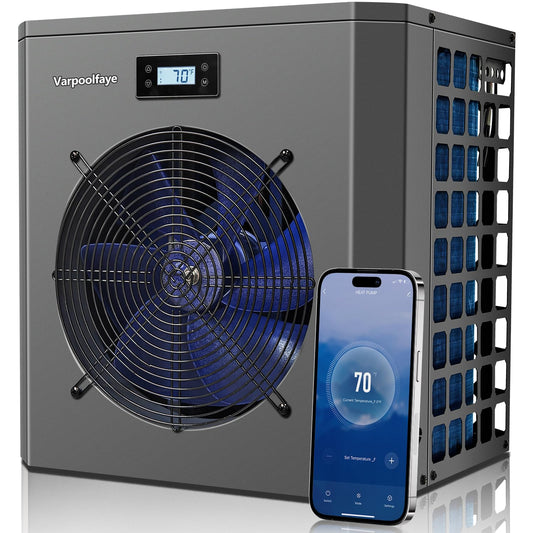 Varpoolfaye 5000 Gallon Electric Pool Heater Pump 16000 BTU Pool Heaters for Above Ground Pools Swimming Pool Heat Pump WiFi Control Heat Or Cool Spa Heater Pump 120v