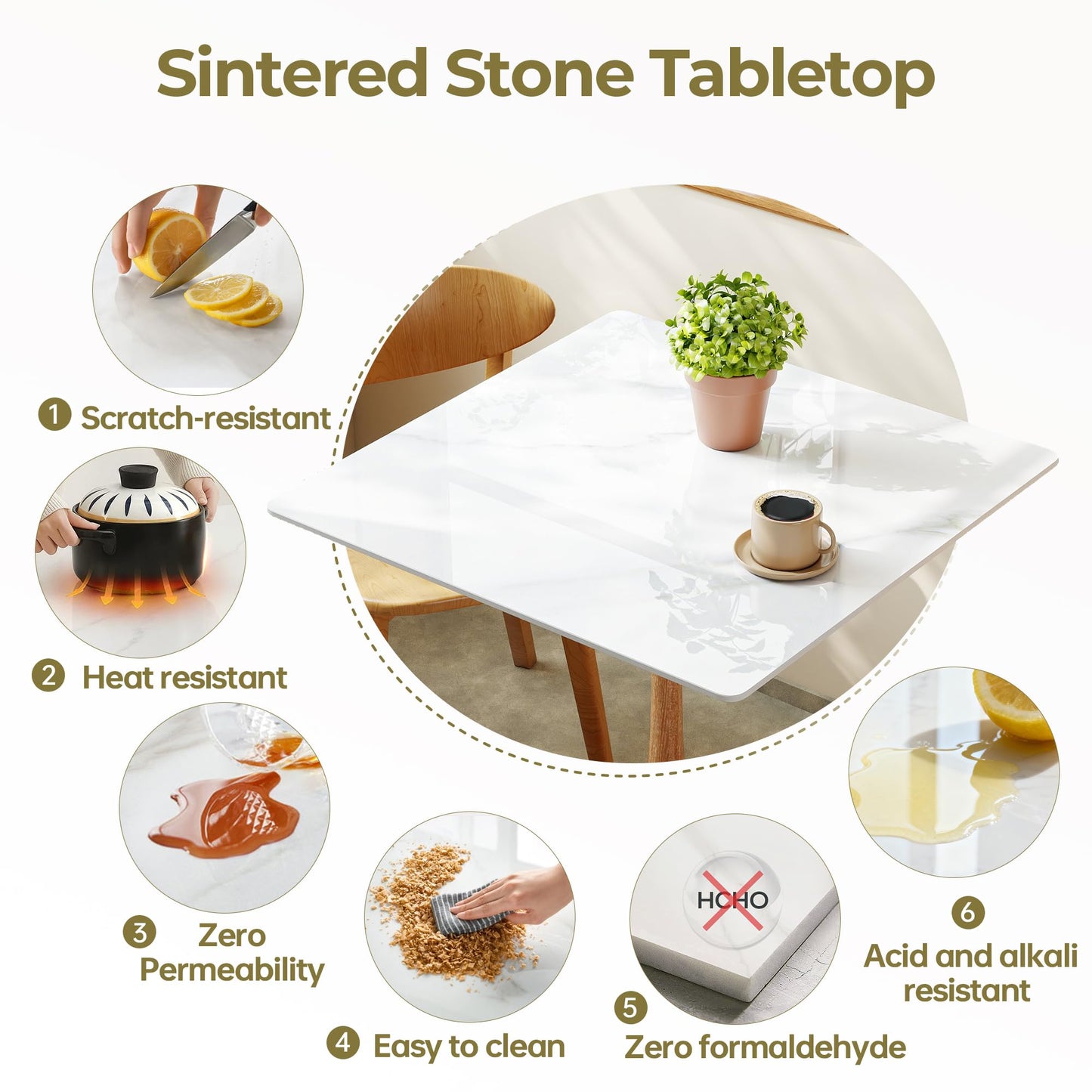 SSTBLEV Square Table Top, 27.5” White Sintered Stone Tabletop, DIY Replacement & Cover Marble Desktop, Scratch & Wear Resistant, Suitable for Indoor & Outdoor