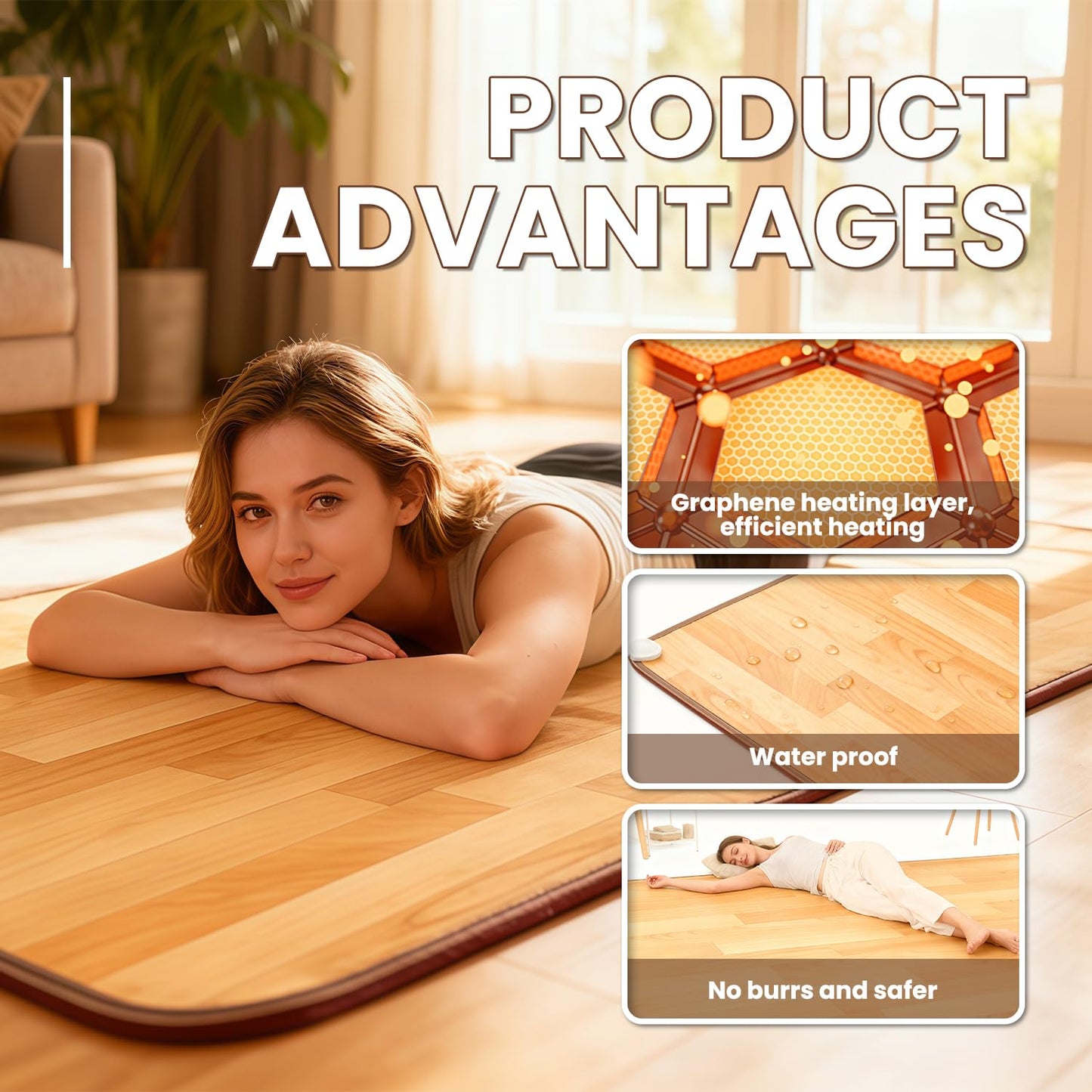 Heated Rug Mats, Heated Floor Carpet, Electric Heated Pad with Adjustable Temperature 12 Hour Timer, Radiant Floor Heater, for Yoga/Indoor/Under Desk (39x59 Inch/100x150 cm)
