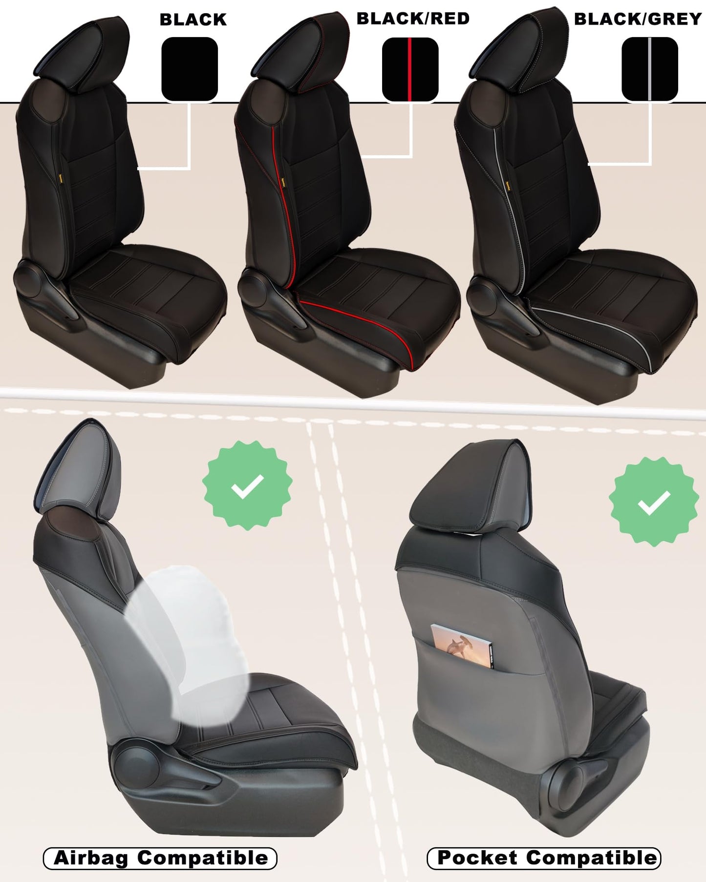 Syusvluc Custom Fit Front Seat Covers for Toyota Rav4 Corolla Cross Sienna Universal Car Seat Protectors with Waterproof and Easy to Install for Women Front Seat Cover - Faux Leather（Black）