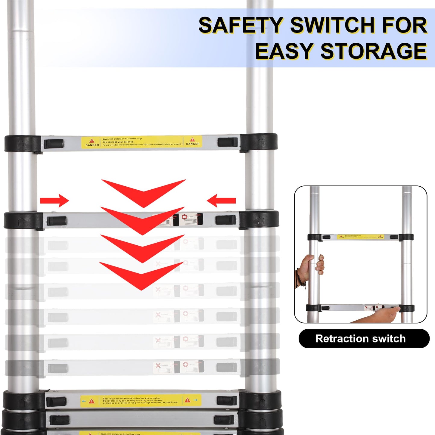 Dajianglx 26.2 FT Telescoping Ladder, Lightweight Multi-Purpose Aluminum Extension Ladder w/Tool Tray Stabilizer and Non-Slip Feet, Telescopic Extendable Ladder for Home, RV, Roof and Outdoor Work