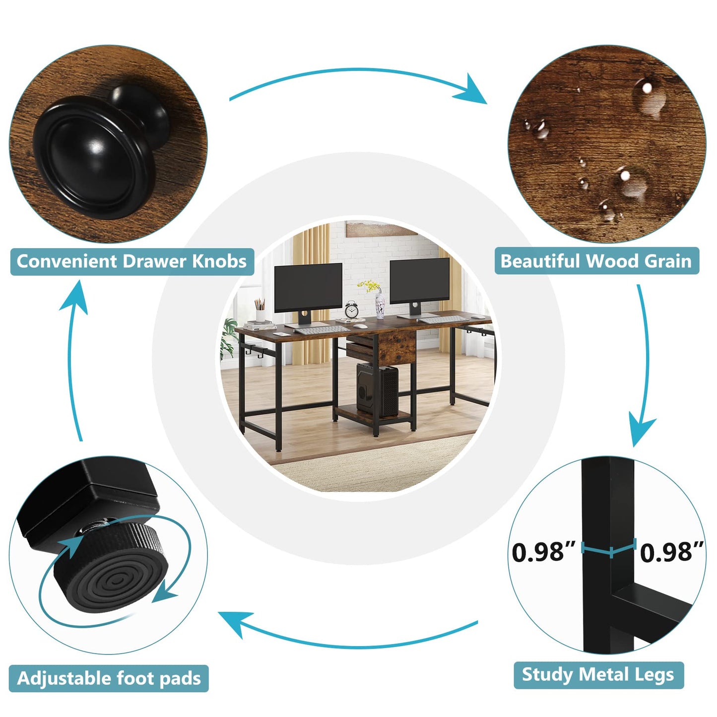 Tribesigns Two Person Desk, 79 Inch Double Desk with 2 Drawers, Large Computer Desk Long Desks with Storage Shelves, Writing Table Study Desk for Home Office, Rustic Brown (NY001)