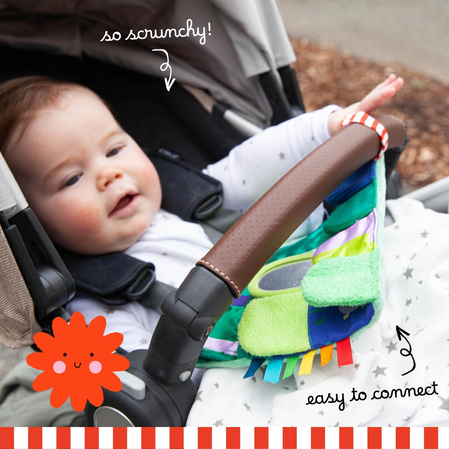 Follies The Sensory Garden Baby Stroller and Tummy Time Toy - Portable Baby Toy - Crinkles, Mirror & Textures, Montessori-Inspired Infant Toy, Washable & Non-Toxic