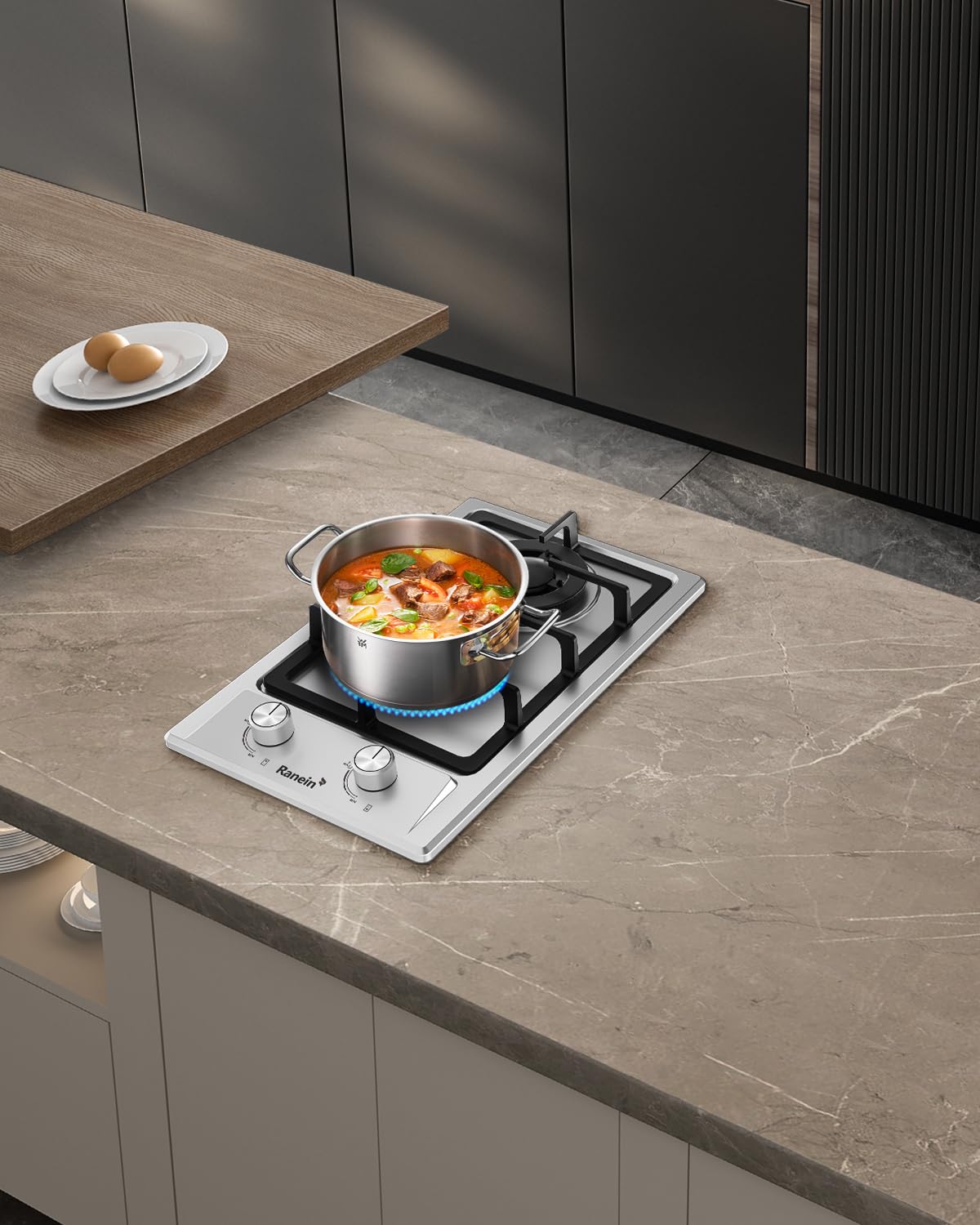 2 Burner Gas Cooktop – Stainless Steel Built-in Gas Stove for Apartment & Small Kitchen, LPG/NG Convertible, Easy Installation, Compact Size