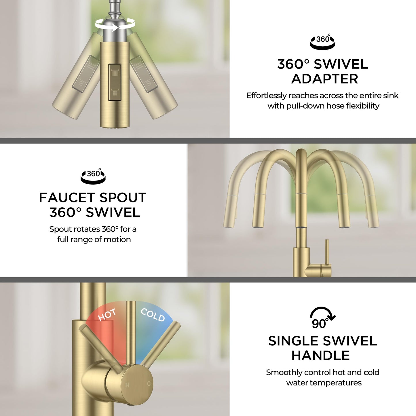 FORIOUS Kitchen Faucet with Soap Dispenser, Modern Brushed Gold, Single Handle High Arc Stainless Steel Kitchen Sink Faucet with Pull Down Sprayer, 1 or 3 Hole Deck Mount for RV, Laundry, Outdoor