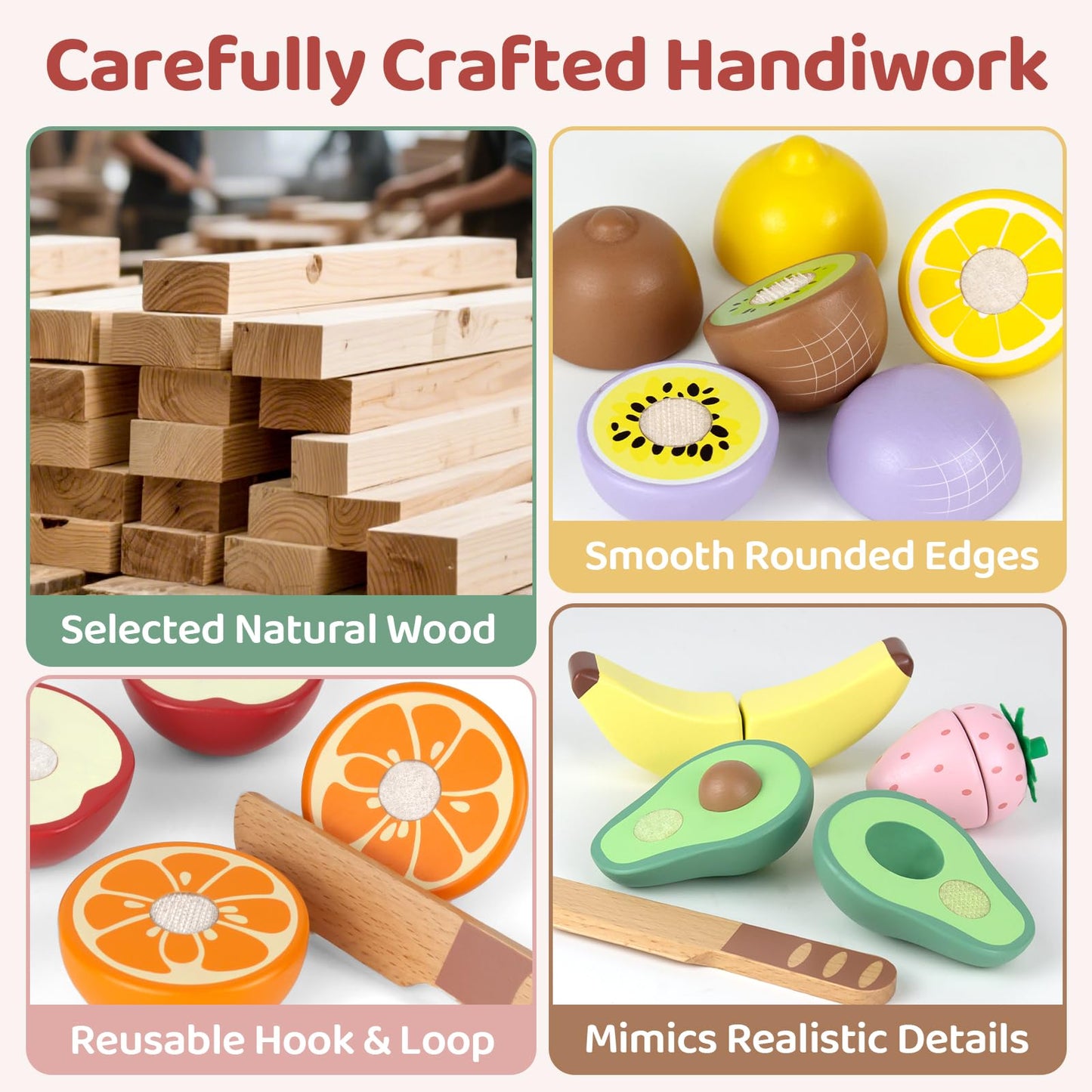 Play Food Sets for Kids Kitchen Wooden Food Toys for 3 Year Old Girl Boy Toddler Cutting Pretend Play Set Learning Toys Birthday Gift 1 2 3 Year Old Fruits