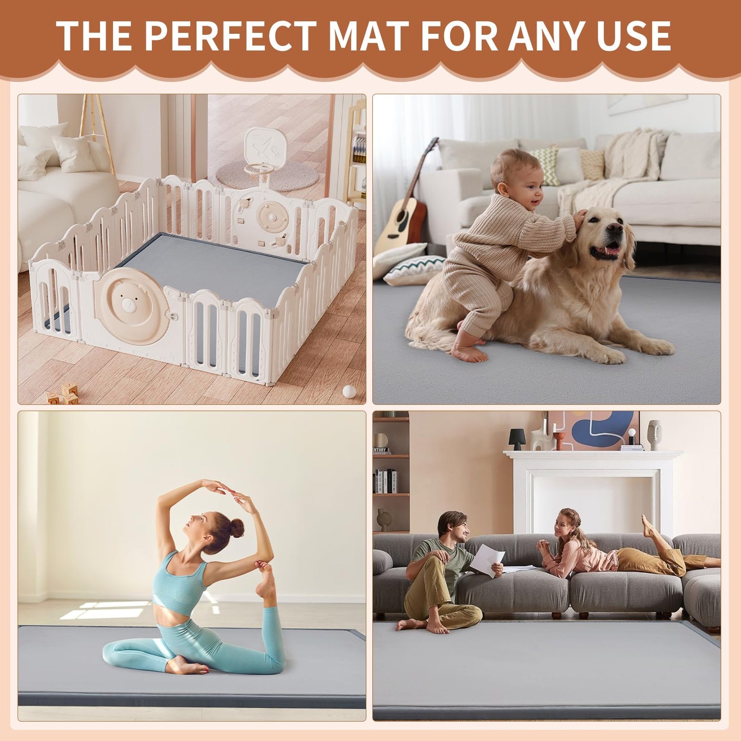 Baby Play Mat for Floor - 1.4" Thick Memory Foam Rug, 70"x59" Playpen Tummy Time Mat, Soft Velvet Nursery Rug, Large Padded Crawling Mats, Cushioned Pads for Playroom Toddlers, Infants, Yoga, Tatami