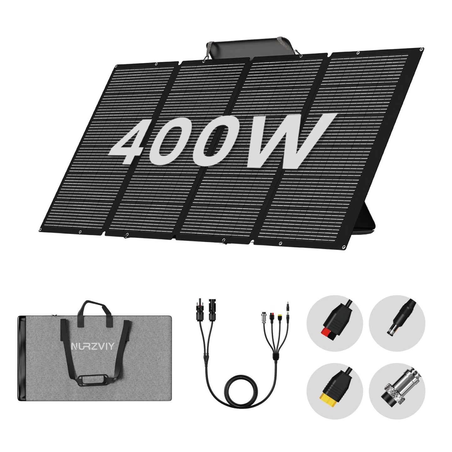 NURZVIY 400 Watts Foldable Solar Panel, Luggable & Durable, Portable 400W Solar Charger Complete with Adjustable Stand Case, 40V Waterproof for Off-Grid Camping RV/Campervan Solar Generator