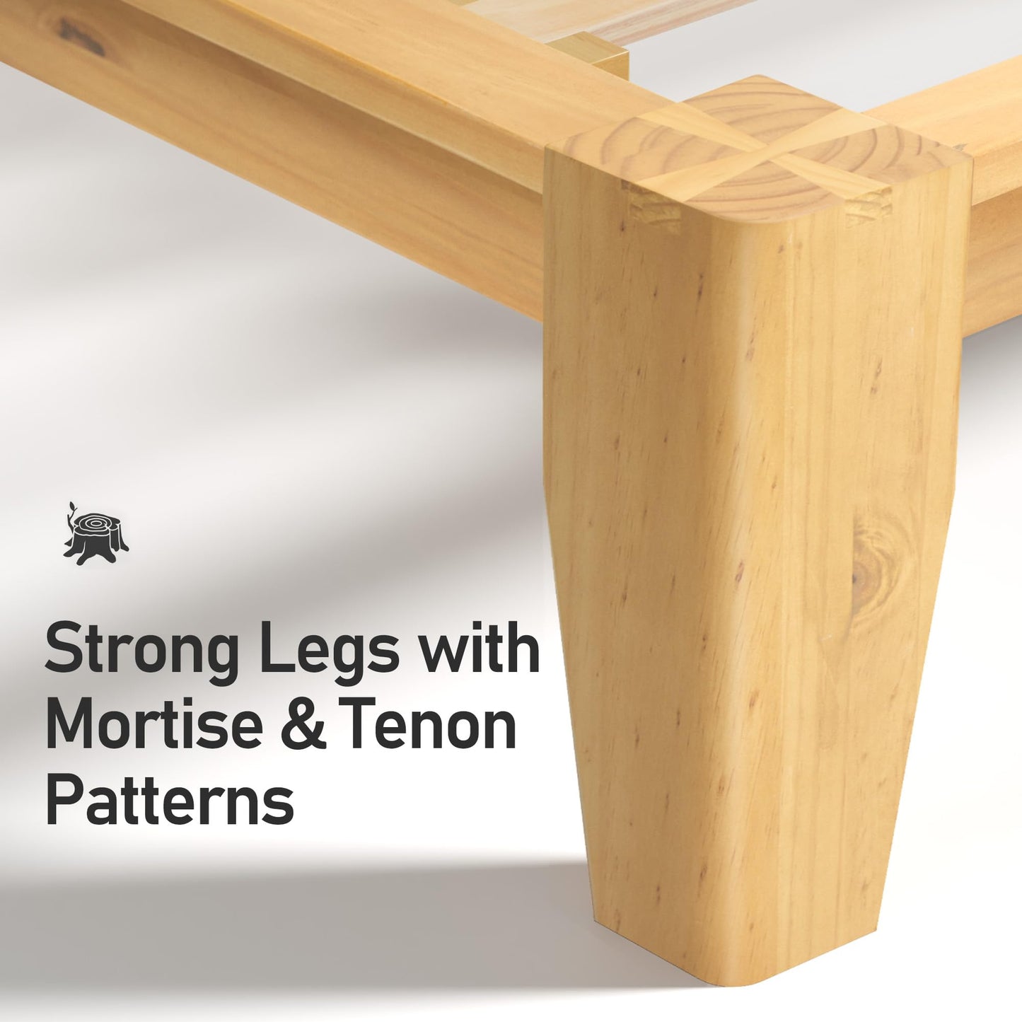 Lifezone Wood Queen Platform Bed Frame, Premium Solid Wood, Sturdy Structure, 3.78” Thickened & 14” Height Legs, Easily Assemble, Mortise & Tenon Joints Patterns, Natural