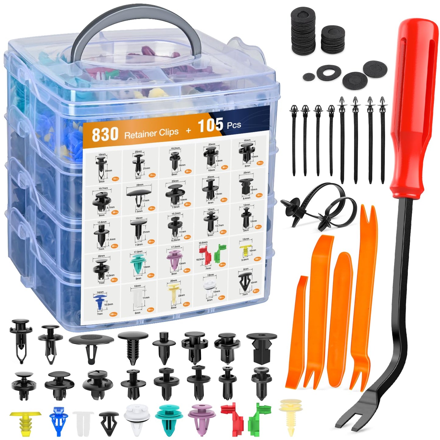 GOOACC 635Pcs Car Push Retainer Clips & Auto Fasteners Assortment -16 Most Popular Sizes Nylon Bumper Fender Rivets with 10 Cable Ties and Fasteners Remover for Toyota GM Ford Honda Acura Chrysler