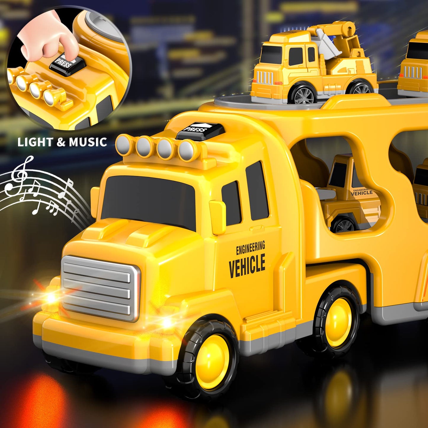 Bennol Construction Truck Toys for Toddler Boy 1 2 3 4 5 Year Old Car Trucks Birthday Gifts Toys for Kids Ages 1-3 3-5 5-in-1 Construction Trcuk with Excavator Crane Mixer Bulldozer