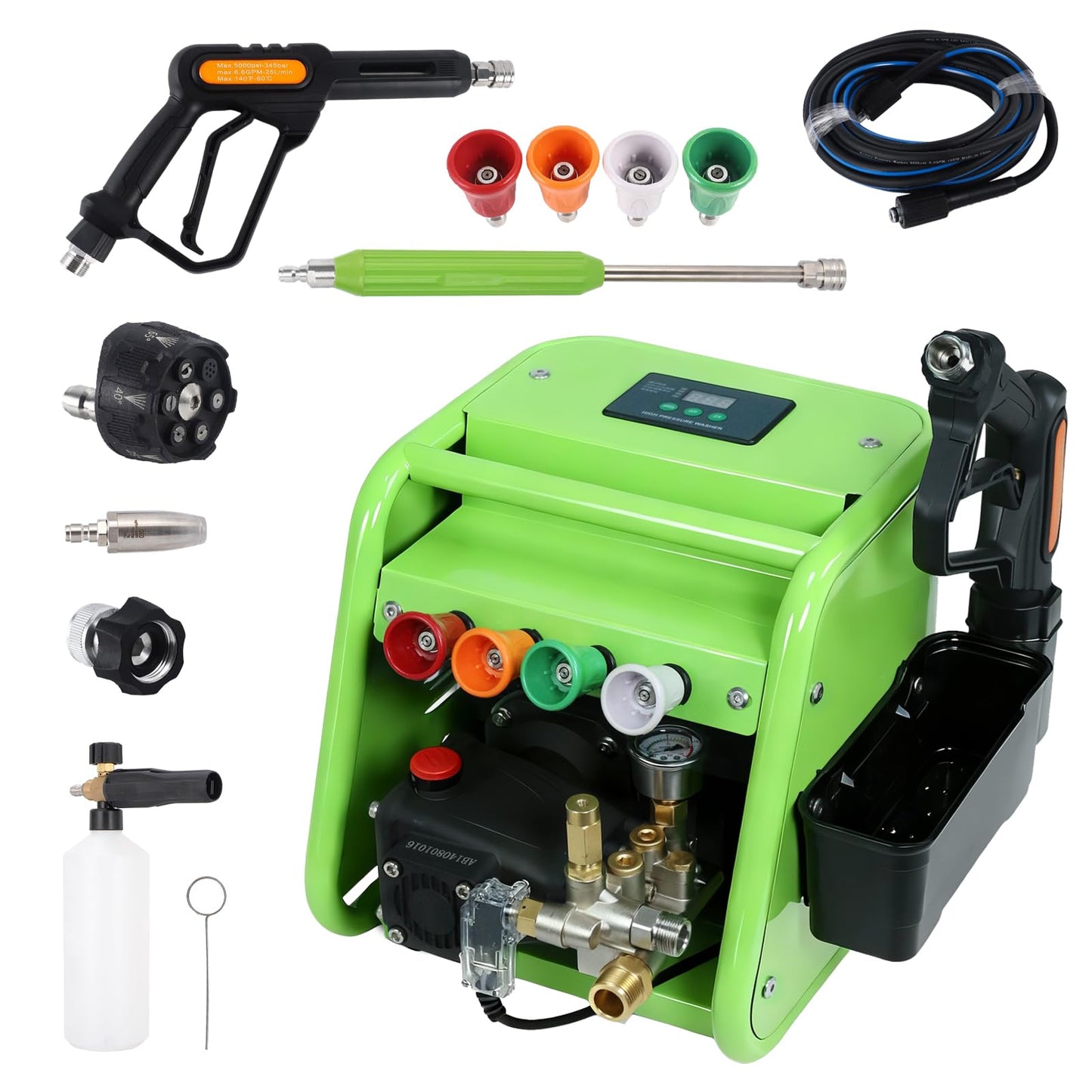 YOKING Commercial Ultraflow Pressure Washer - Horizontal Triplex Pump, Dual Wall/Floor Mount, Brushless PM Inverter 3HP Motor, 60dB Low Noise, High Efficiency Cleaning Machine,7 Nozzles