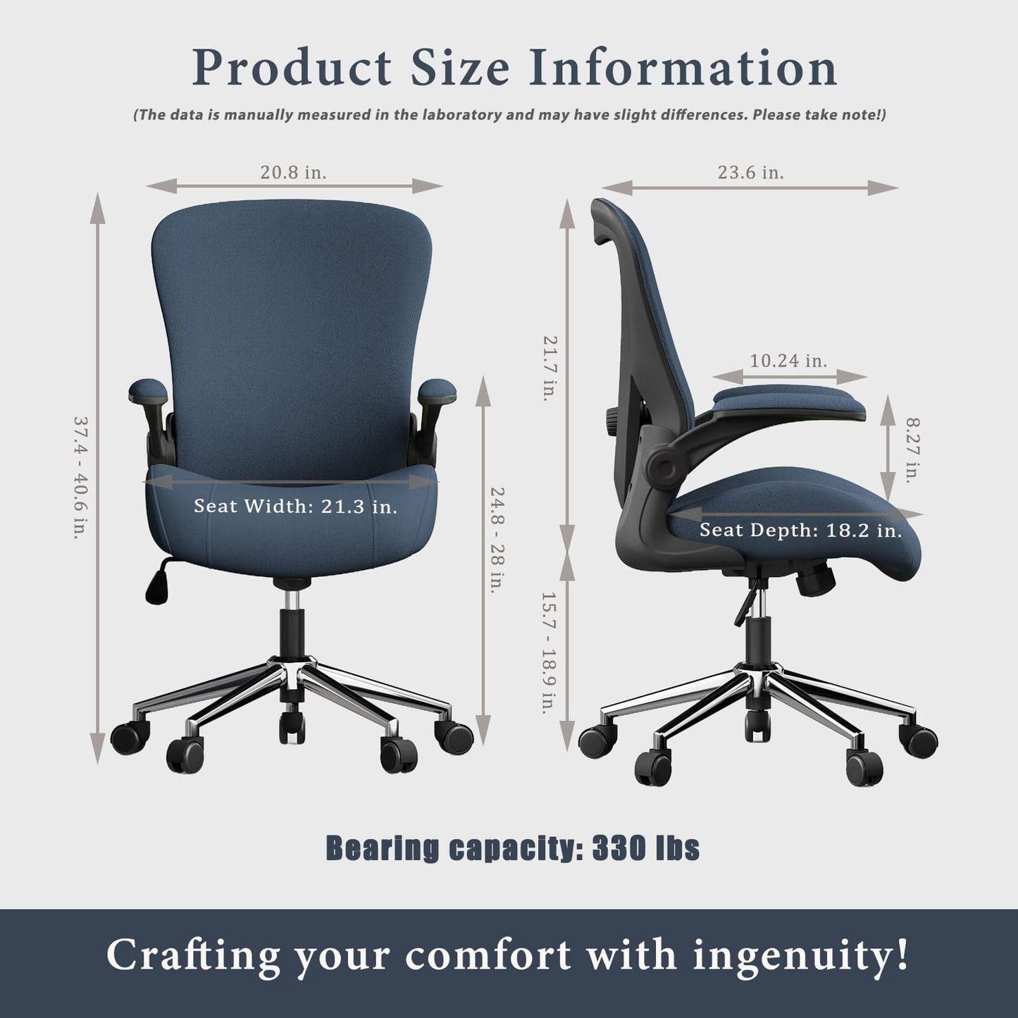 VOTRENIX Blue Ergonomic Office Desk Chair, Soft Fabric Thickened Curved seat Cushion with Adjustable Lumbar Support, Perfect Blend of Comfort and Good Looks, Ideal Chair for Home or Office, Navy Blue