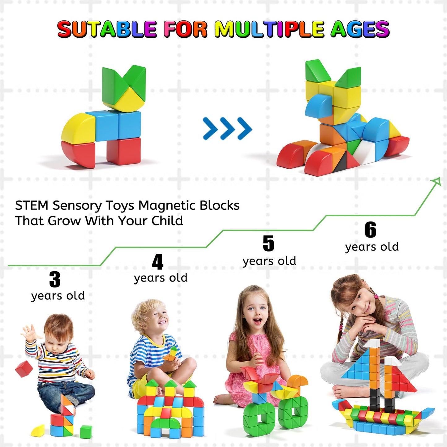 Hiwawind 84pcs Magnetic Blocks,Toys for 3 Year Old Boys & Girls, Sensory Toys for Kids with Autism, STEM Preschool Montessori Toys for Toddlers 3-5, Christmas Toys Birthday Gifts for Grandkids