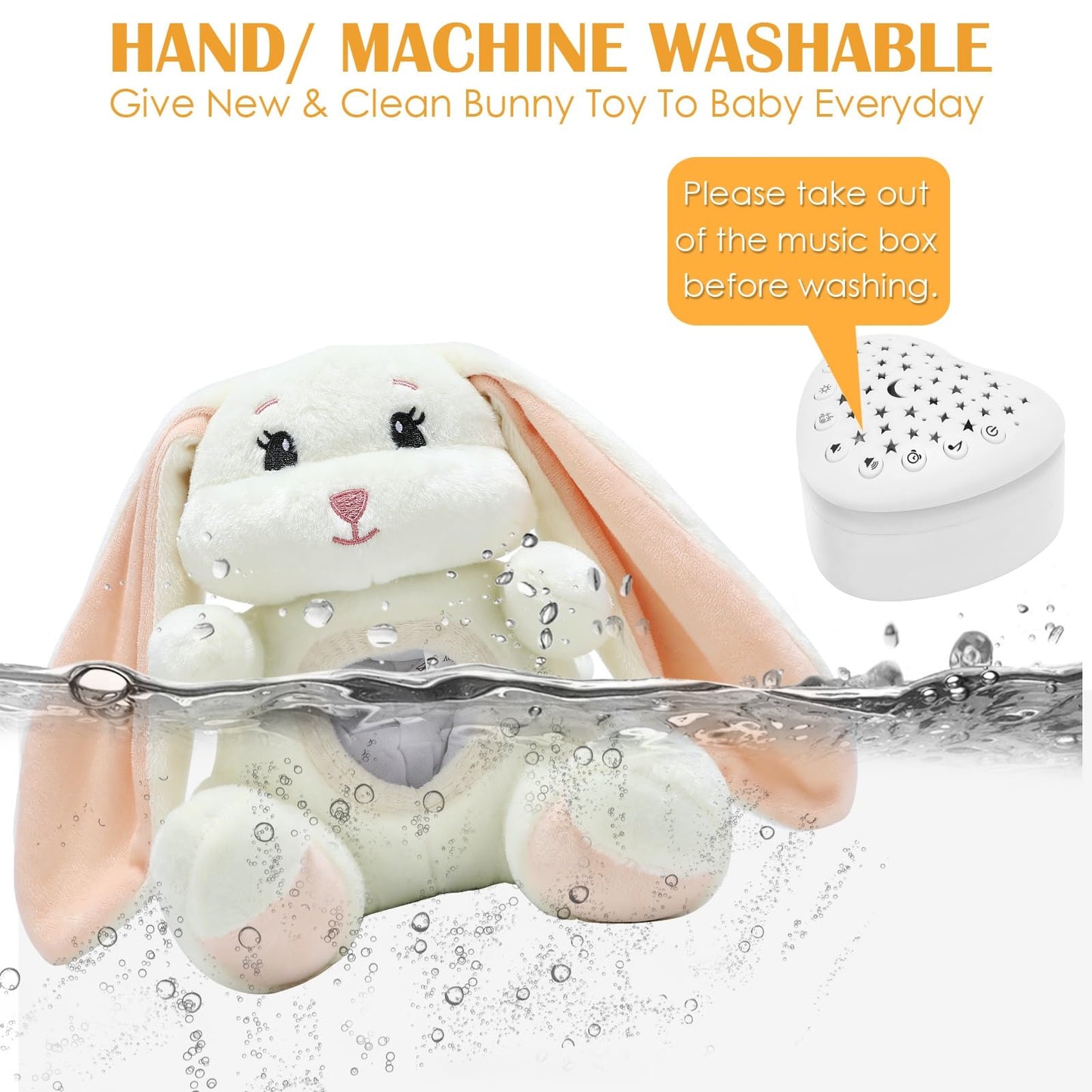 Baby Sleep Soother Bedtime Bunny Toy with Cry Sensor, Mom‘s Heartbeat Lullabies White Noise, Starlight Projector, Toddler Crib Sleeping Aid for Infant,Boy Girl Baby Gifts