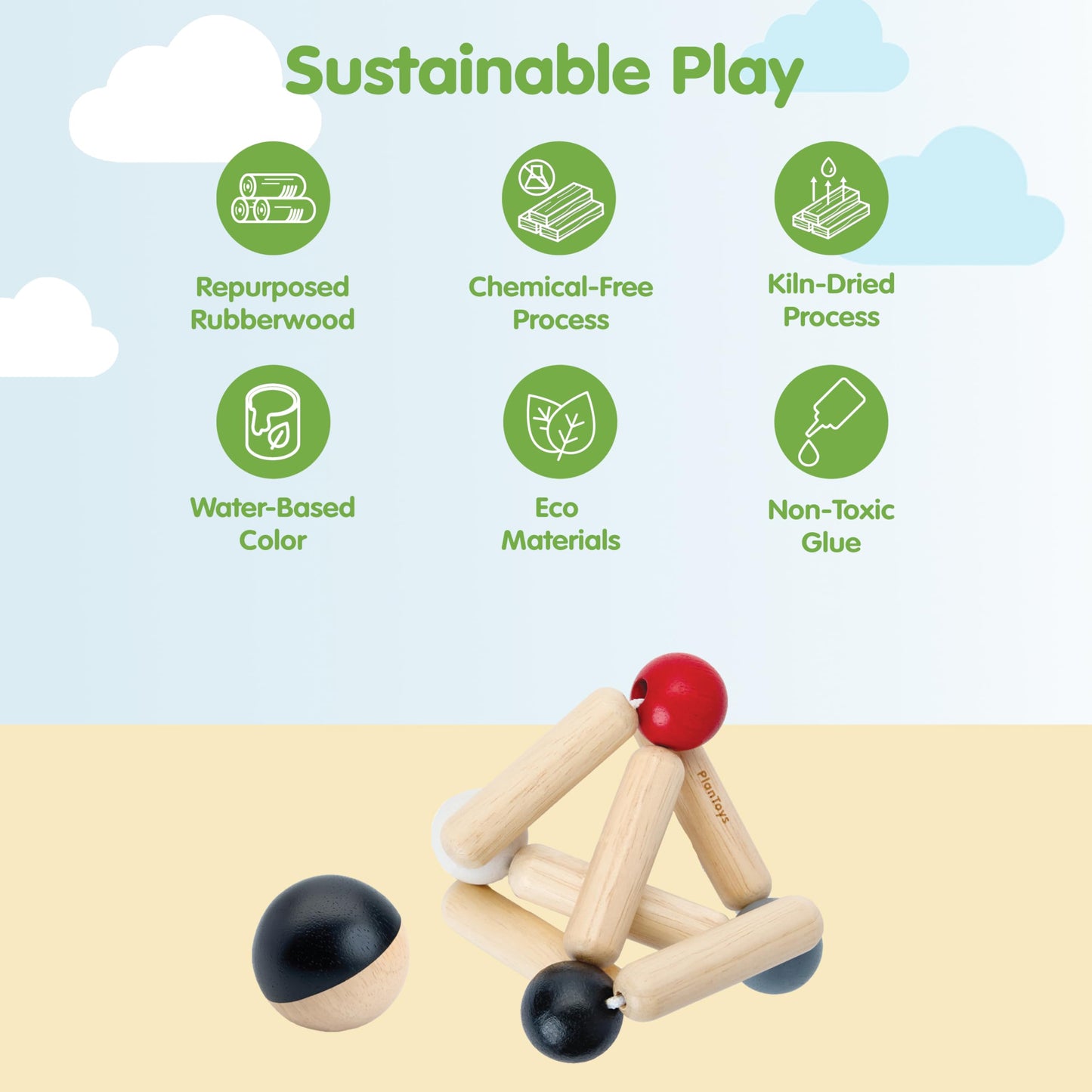 PlanToys® Wooden Triangle Clutching Toy | Montessori Inspired Infant Toy for Grasping, Sensory Play & Motor Skill Development | Eco Friendly Baby Rattle with Detachable Ball