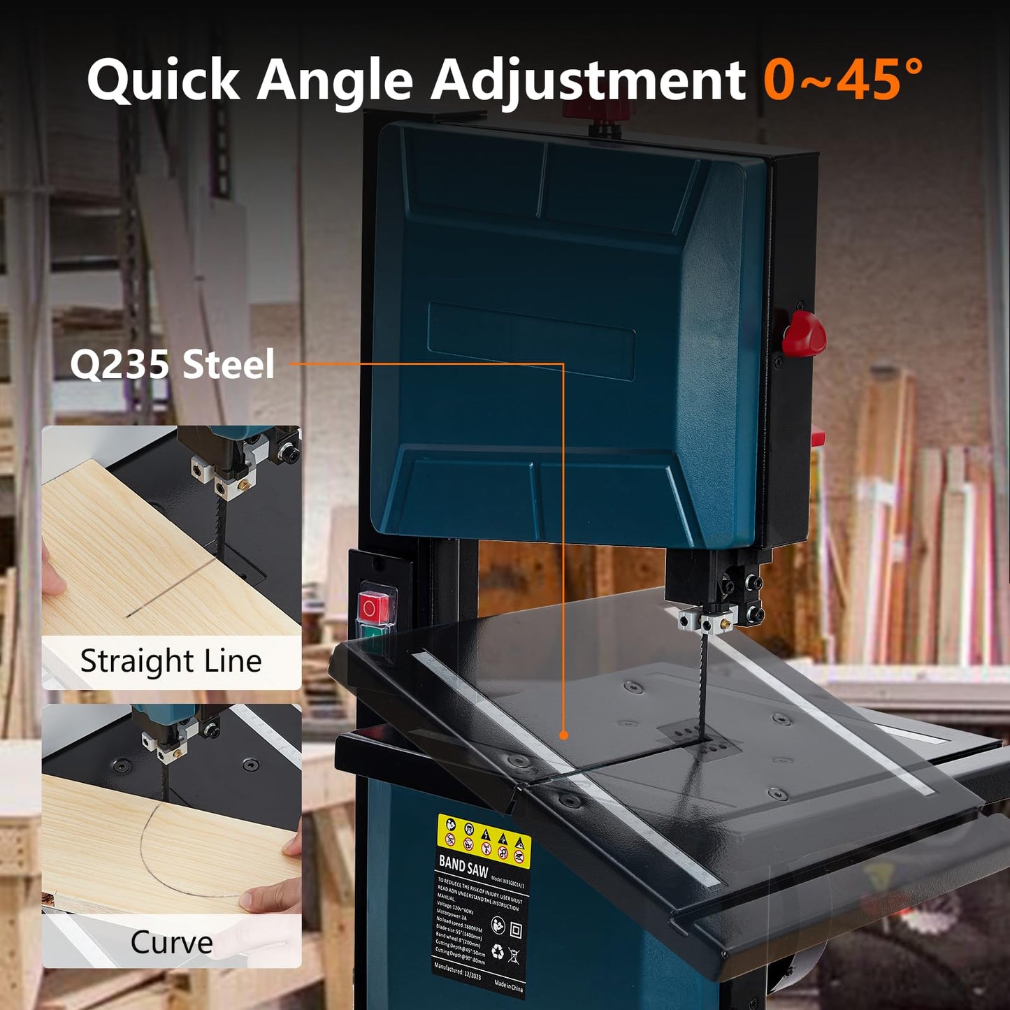 Towallmark Bandsaw, 3-Amp & 8-Inch Band Saw, 1800FPM Benchtop Bandsaw with Removable Safty Key, 0-45 Tilting Range, Saw For Cutting Wood with Fence and Miter Gauge, Band Saws for Woodworking
