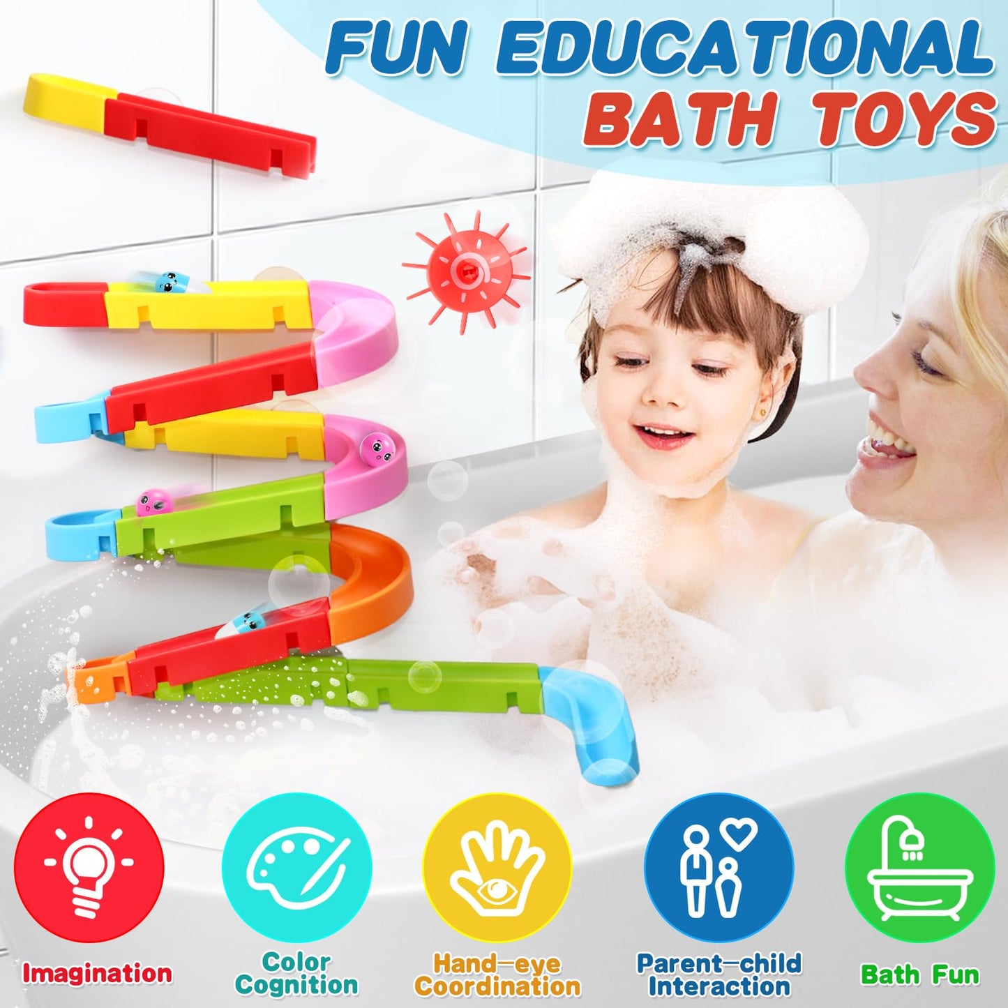 Fajiabao Bath Toys for Kids Ages 4-8 3-5 Toddler Bath Toys City Car Slide Fun DIY Bathtub Shower Birthday GITS for Kids 2-4 5 6 7 Year Old Boys Girls(Classic Edition)