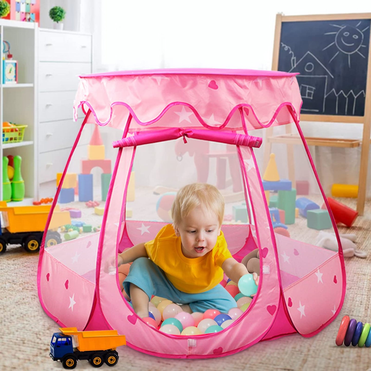 Pink Princess Tent Toys for 1 2 3 Year Old Girl Gifts Ball Pit for 1st Birthday Girl Gift for Toddlers Easy Pop Up&Fold Up Indoor & Outdoor Use(Balls Not Included)