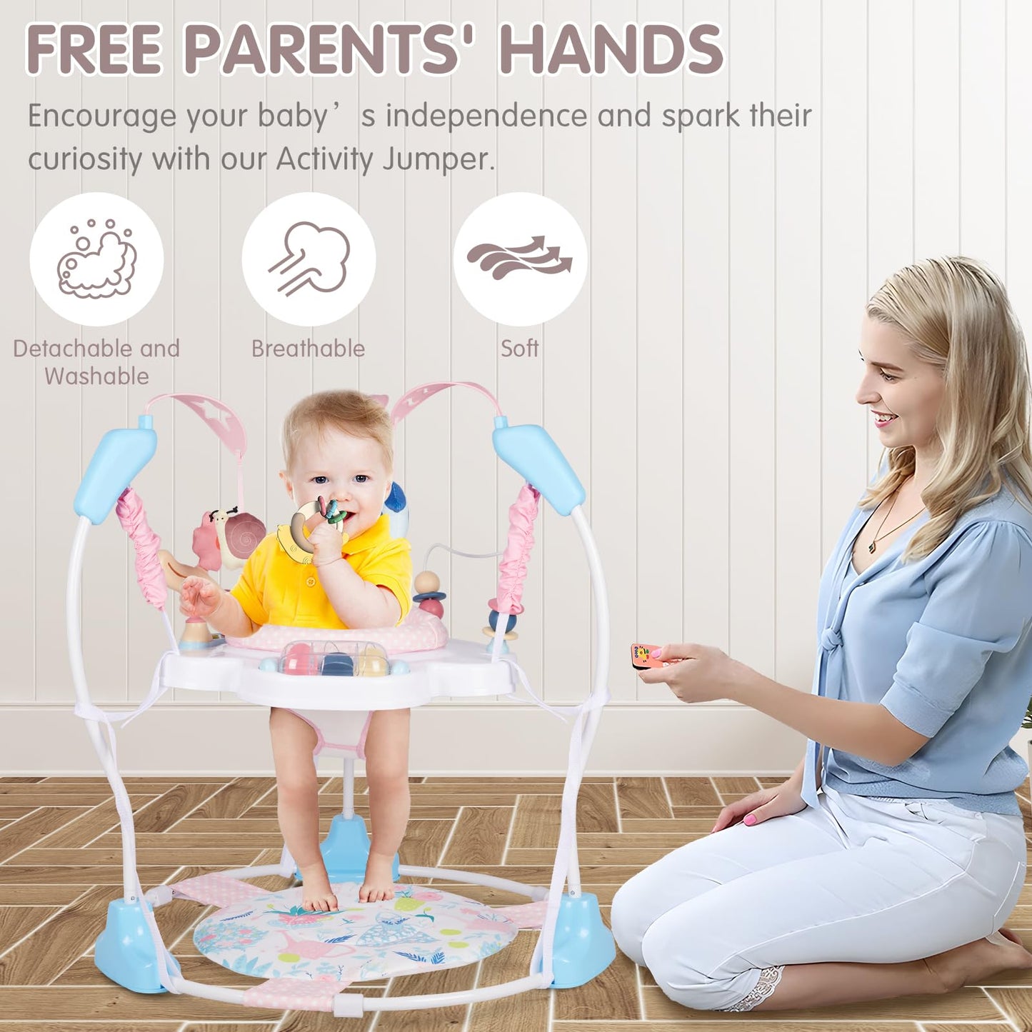 Furmubei Baby Activity Center, 3-in-1 Baby Jumper, Infant Activity Center with 360° Rotating Seat, Music, Lights, 3 Adjustable Heights, Infant Activity Jumper for 6+ Months JP2402
