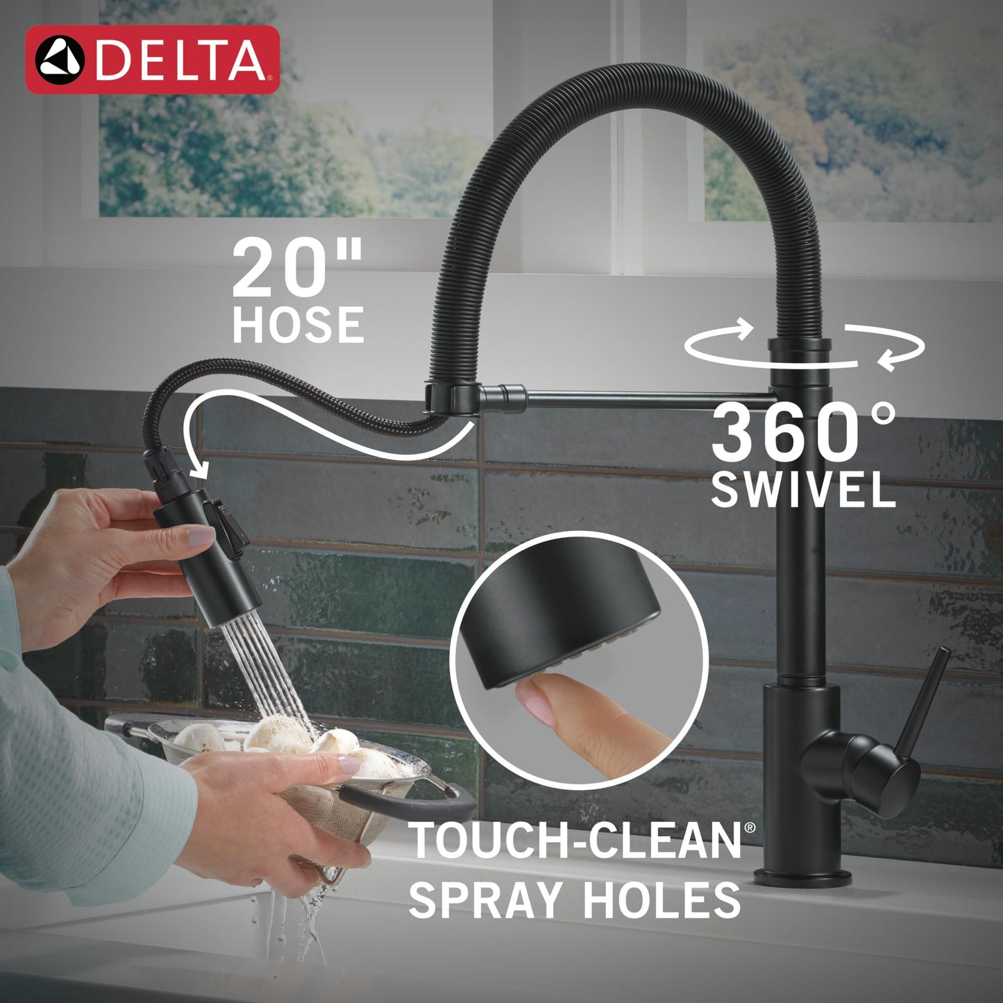 Delta Trinsic Pro Style Commercial Kitchen Faucet with Pull Down Sprayer, Single Hole Matte Black Kitchen Sink Faucet, Single Handle, Matte Black 9659-BL-DST