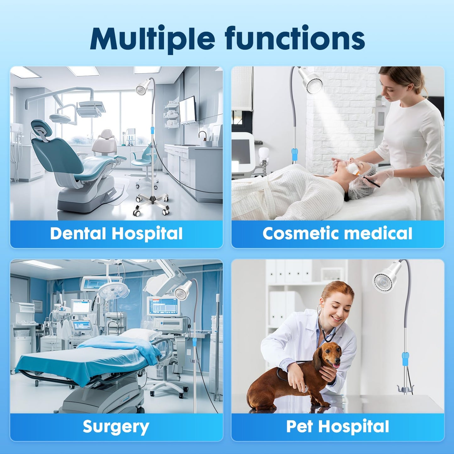 GSOIGSDKF 28W LED Surgical Light Medical Exam Lamp 360° Adjustable Retractable & Stainless Steel Base, Mobile Dental-Oral/Gynaecology Cold Light Exam for ENT, Surgery, Clinical Examinations