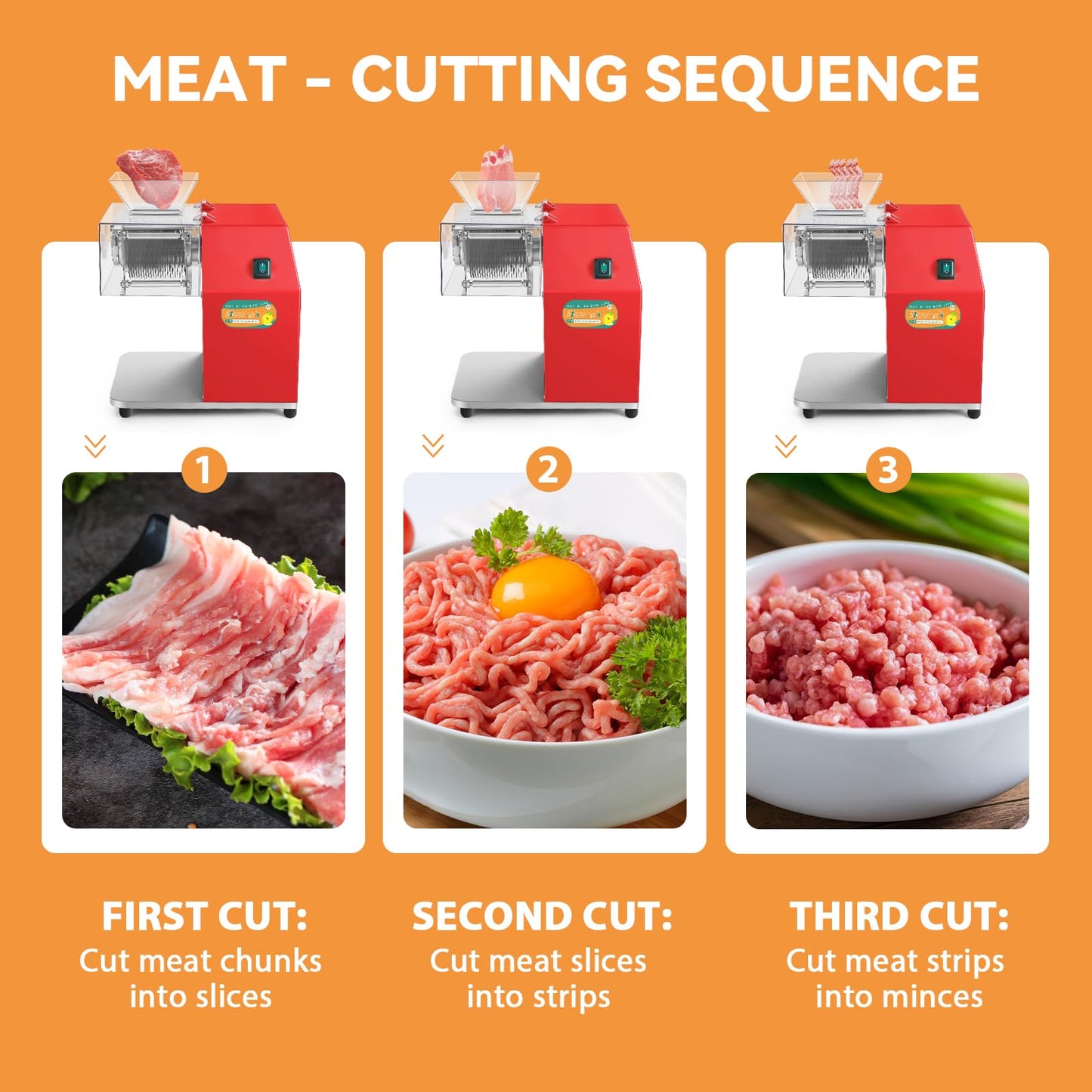 Newhai 850W Meat Cutter Machine, Commercial Meat Cutting Machine 20mm Heavy Duty, Stainless Steel Meat Slicer Shredder Restaurant, for Boneless Meat Soft Vegetables