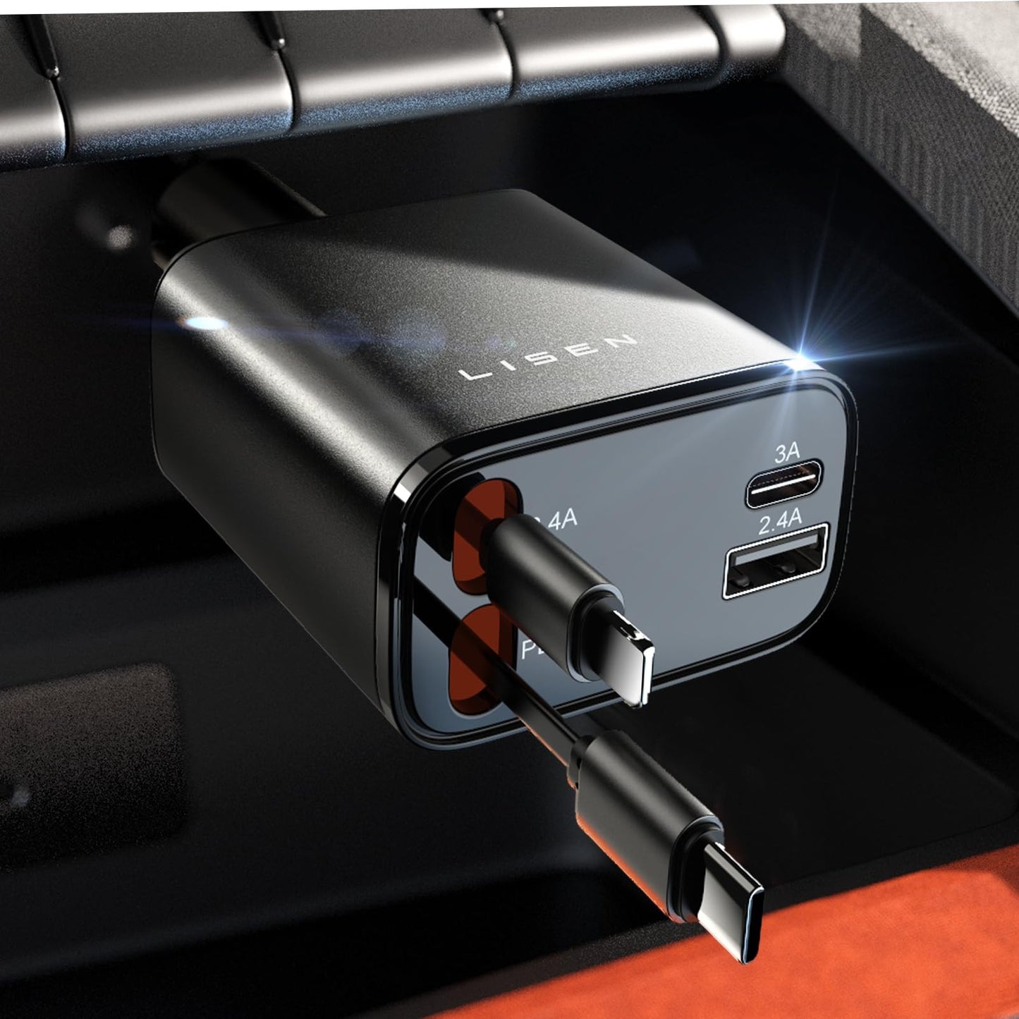 LISEN Retractable Car Charger, 69W USB C Car Accessories Adapter for iPhone 16 USB C Charger Fast Charging, Truck Accessories, Travel Essentials Gifts for Women Men, for iPhone 16 15 14 13 12 Pro Max