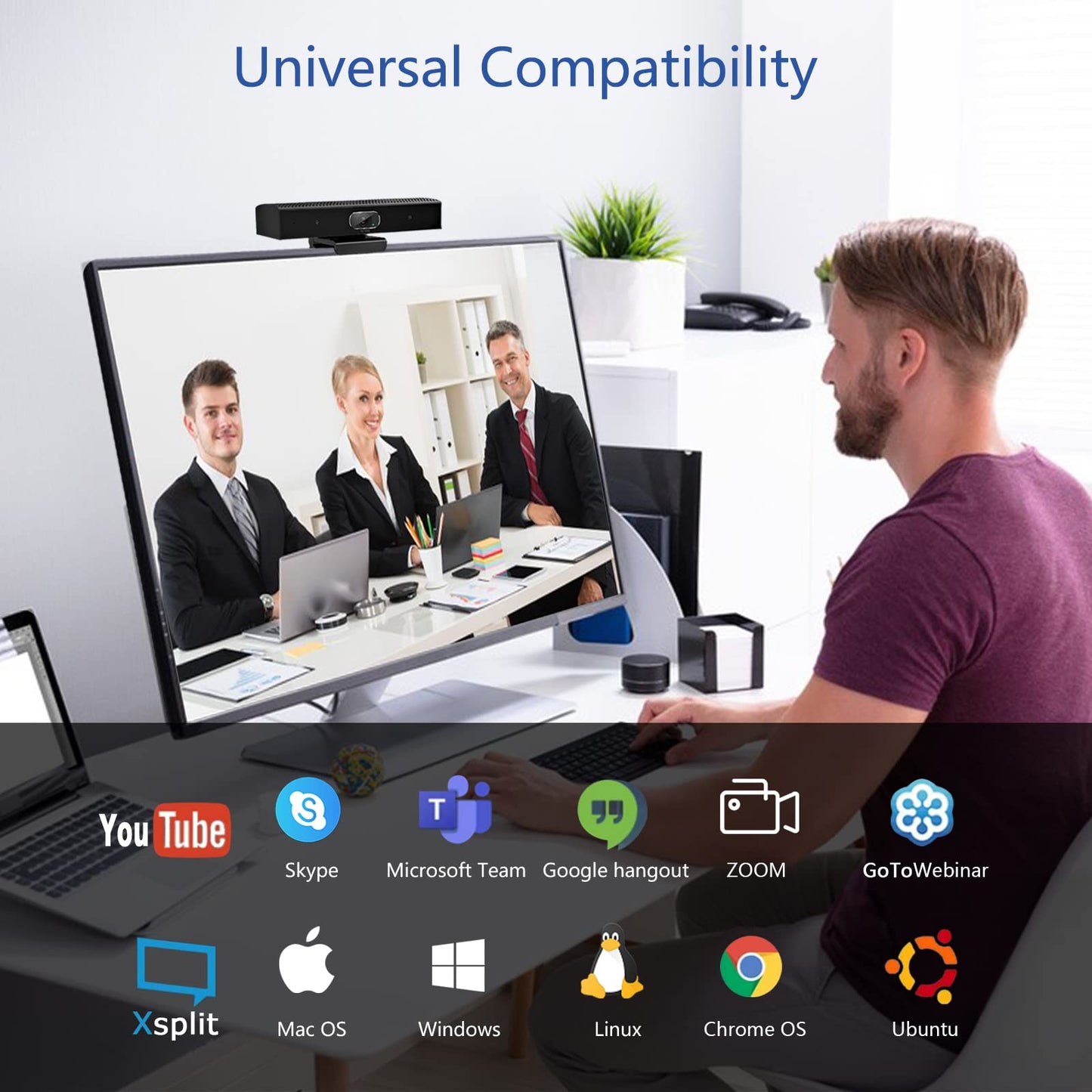 Conference Room Camera, 3-in-1, 1080p Full HD Webcam with Microphone and Speaker, USB Plug and Play, Wide Angle Video Conference Camera for Desktop, Laptop, Mac, PC (Black)