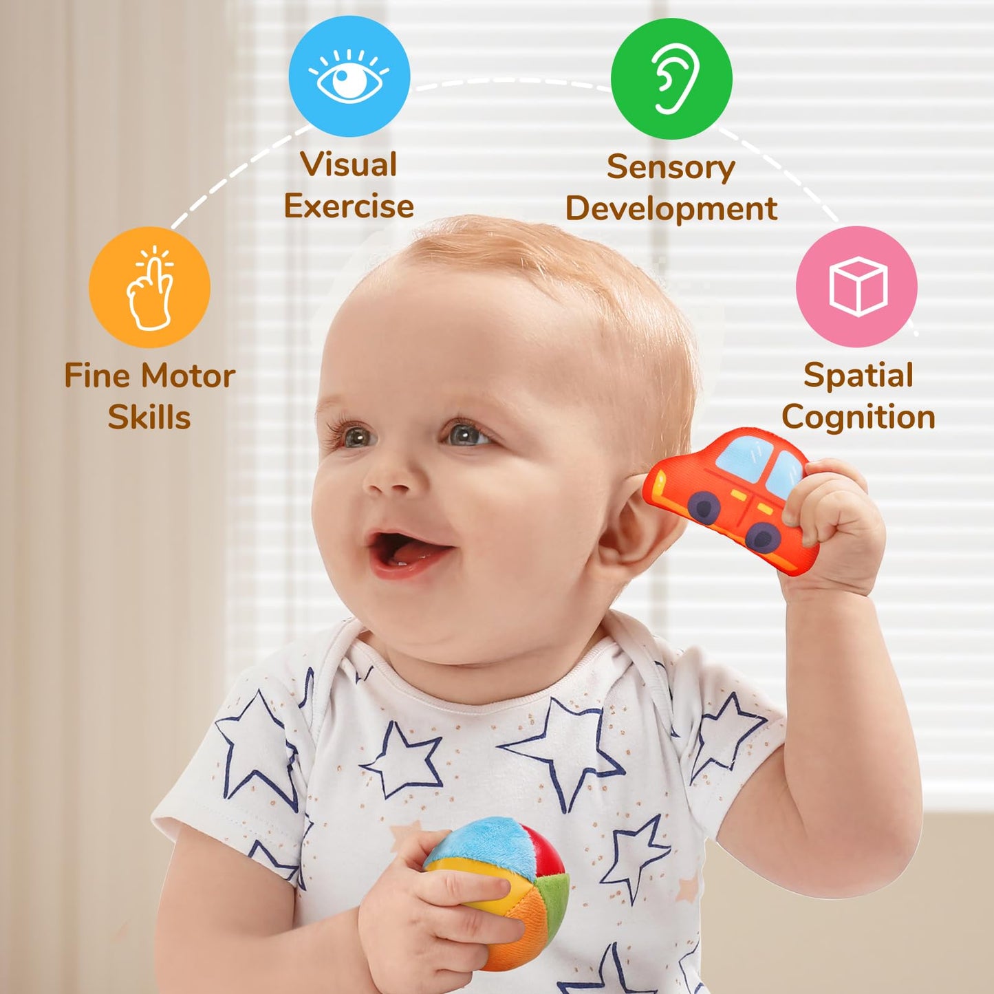 JoyCat Baby Toys 6-12 Months - Mystery Soft Box with 10 Sensory Objects, Rattle, Crinkle Paper, Mirror - What's Inside Box Infant Gifts, Soft Busy Toys 1-2 - Baby Easter Basket Stuffers Gifts